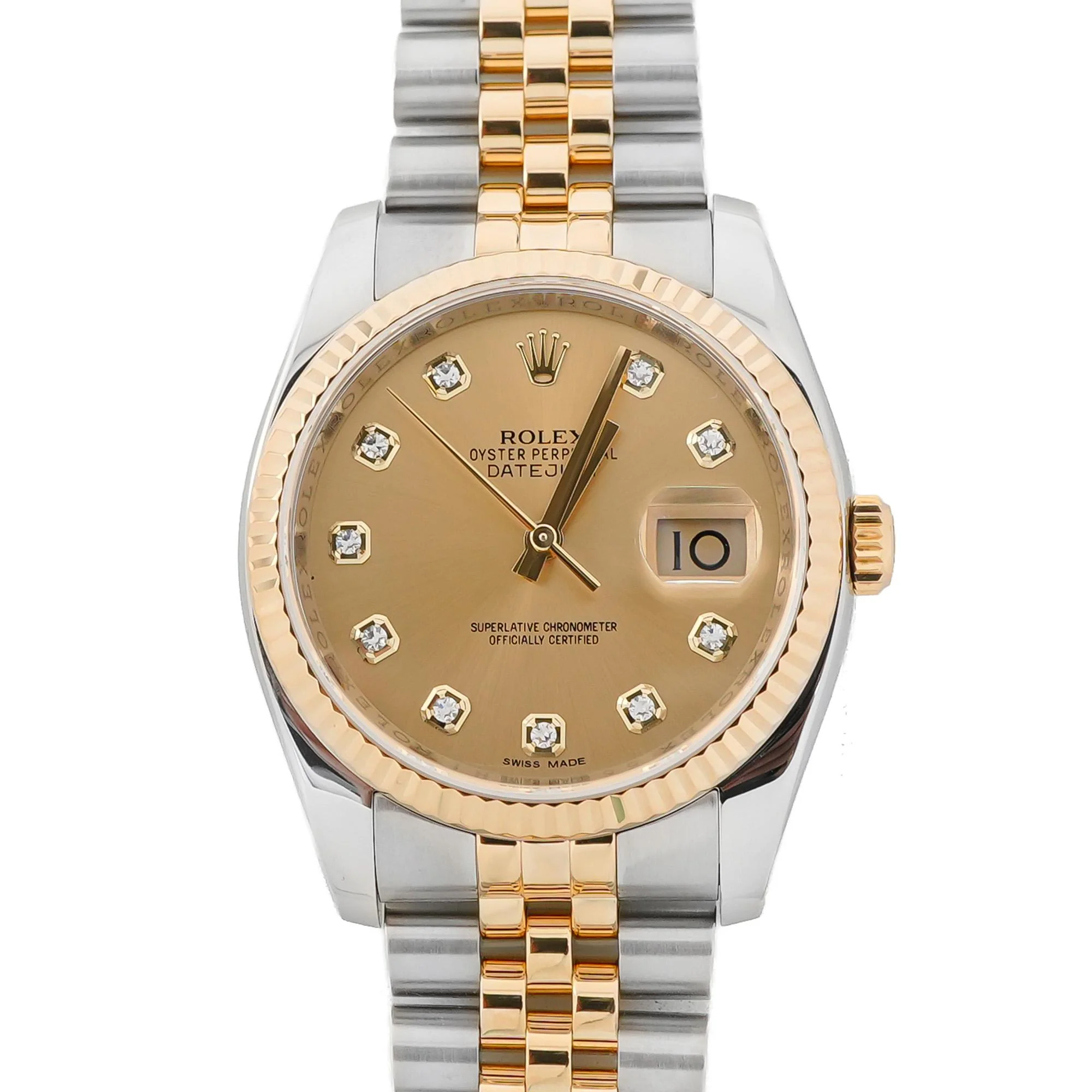 Rolex 116233 Datejust 36 mm Fluted Bezel Champagne Diamond Dial Jubilee Bracelet Box and Papers 2016