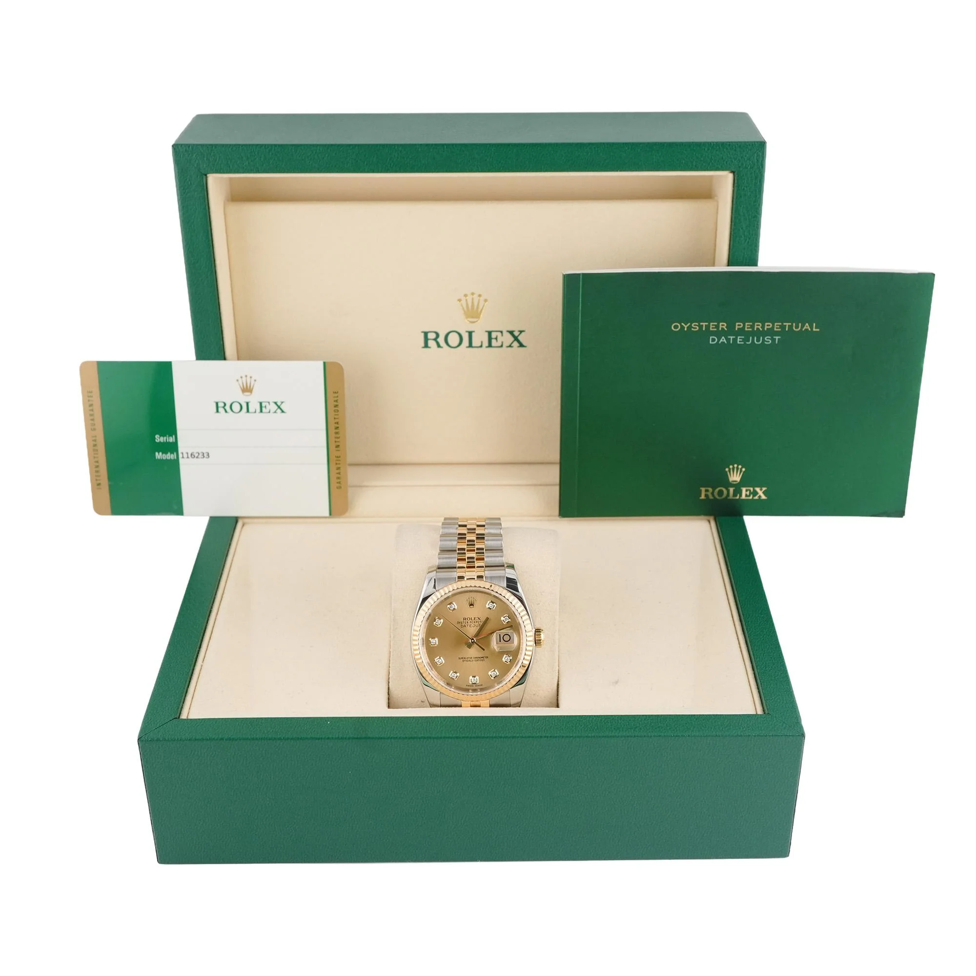 Rolex 116233 Datejust 36 mm Fluted Bezel Champagne Diamond Dial Jubilee Bracelet Box and Papers 2016 - Image 2