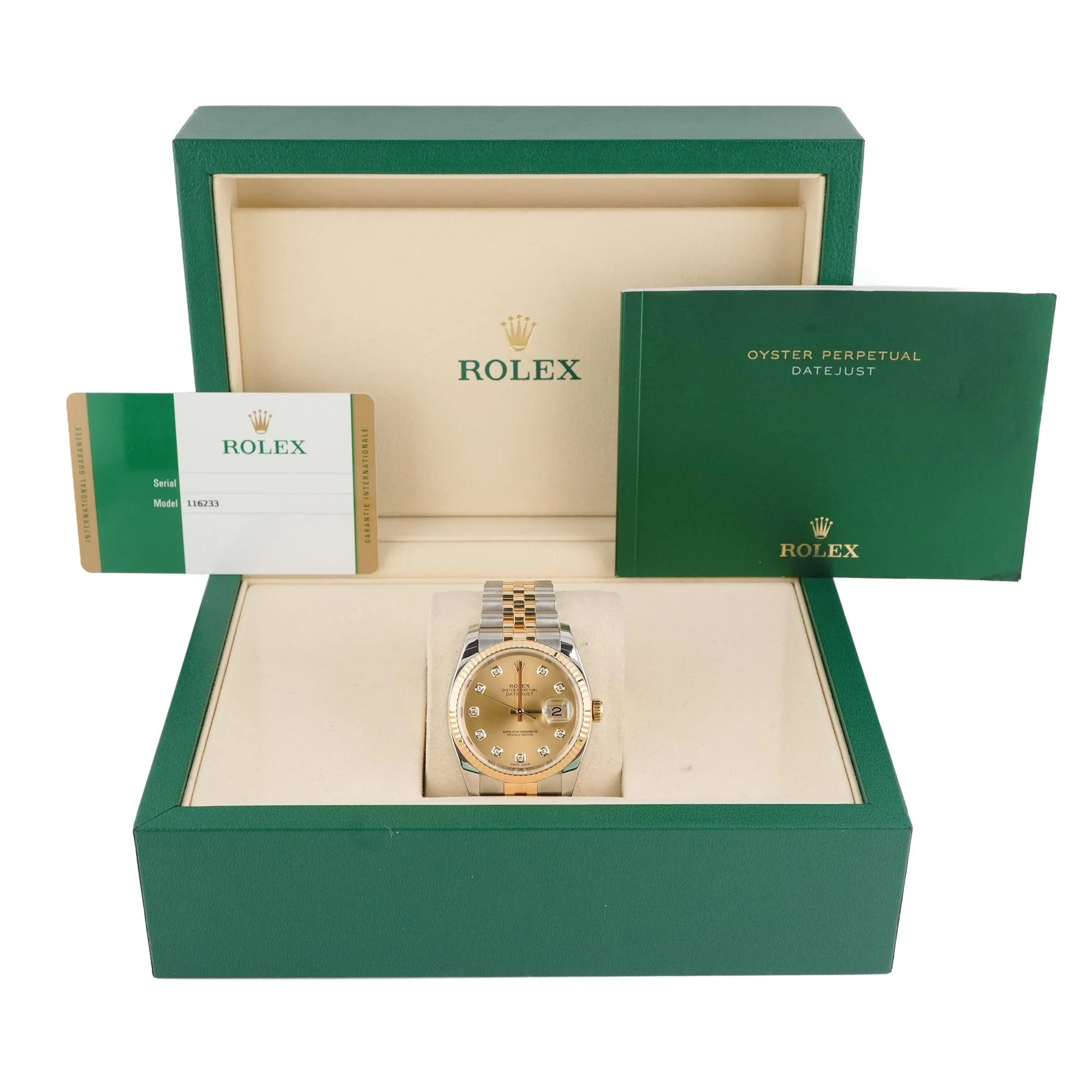 Rolex 116233 Datejust 36 mm Fluted Bezel Champagne Diamond Dial Jubilee Bracelet Box and Papers 2016 - Image 2