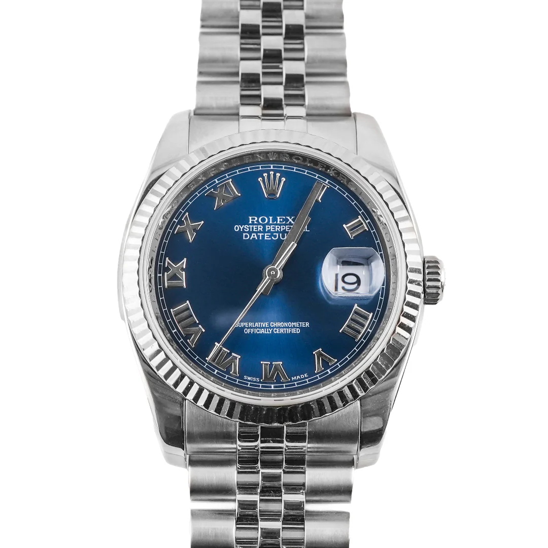 Rolex 116234 Datejust 36 mm Blue Roman Dial Jubilee Bracelet Box and Papers 2007