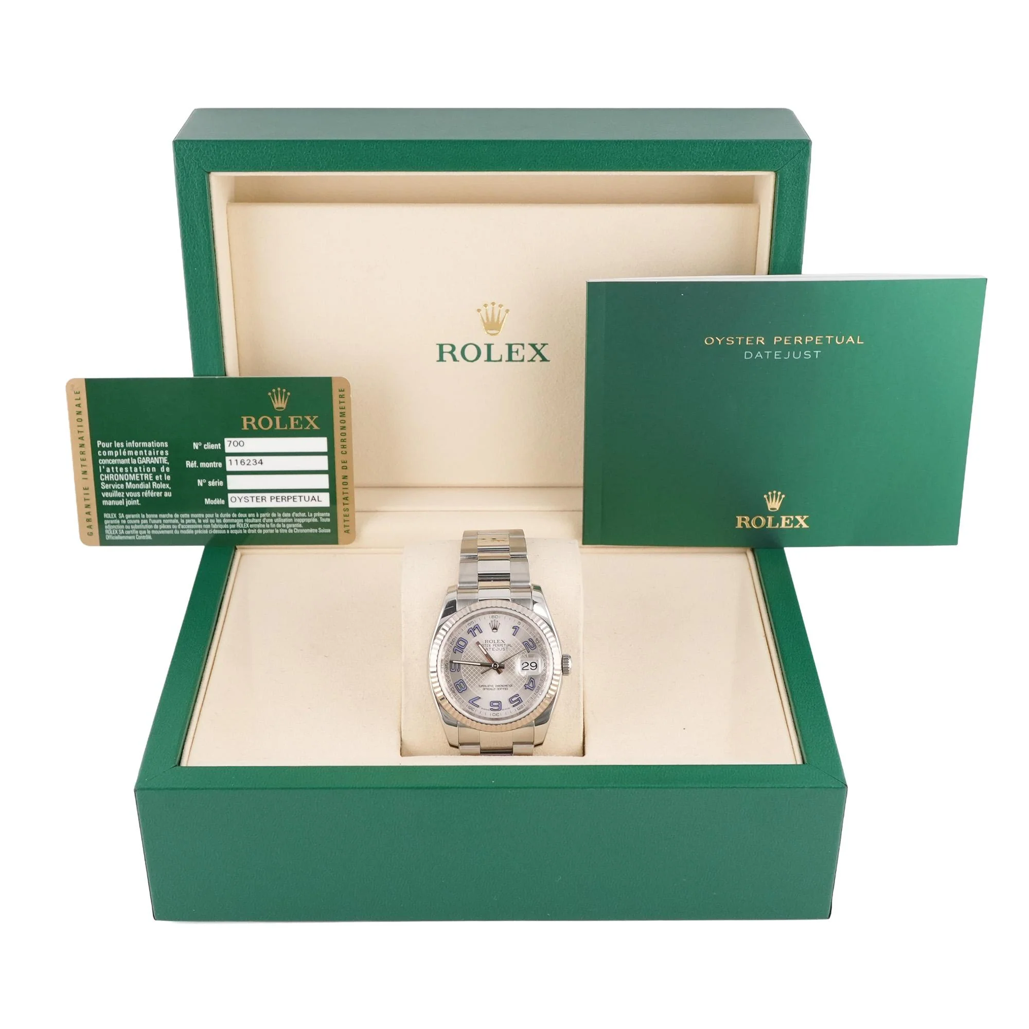 Rolex 116234 Datejust 36 mm Fluted Bezel Silver Arabic Dial Oyster Bracelet Box and Papers 2013 - Image 2