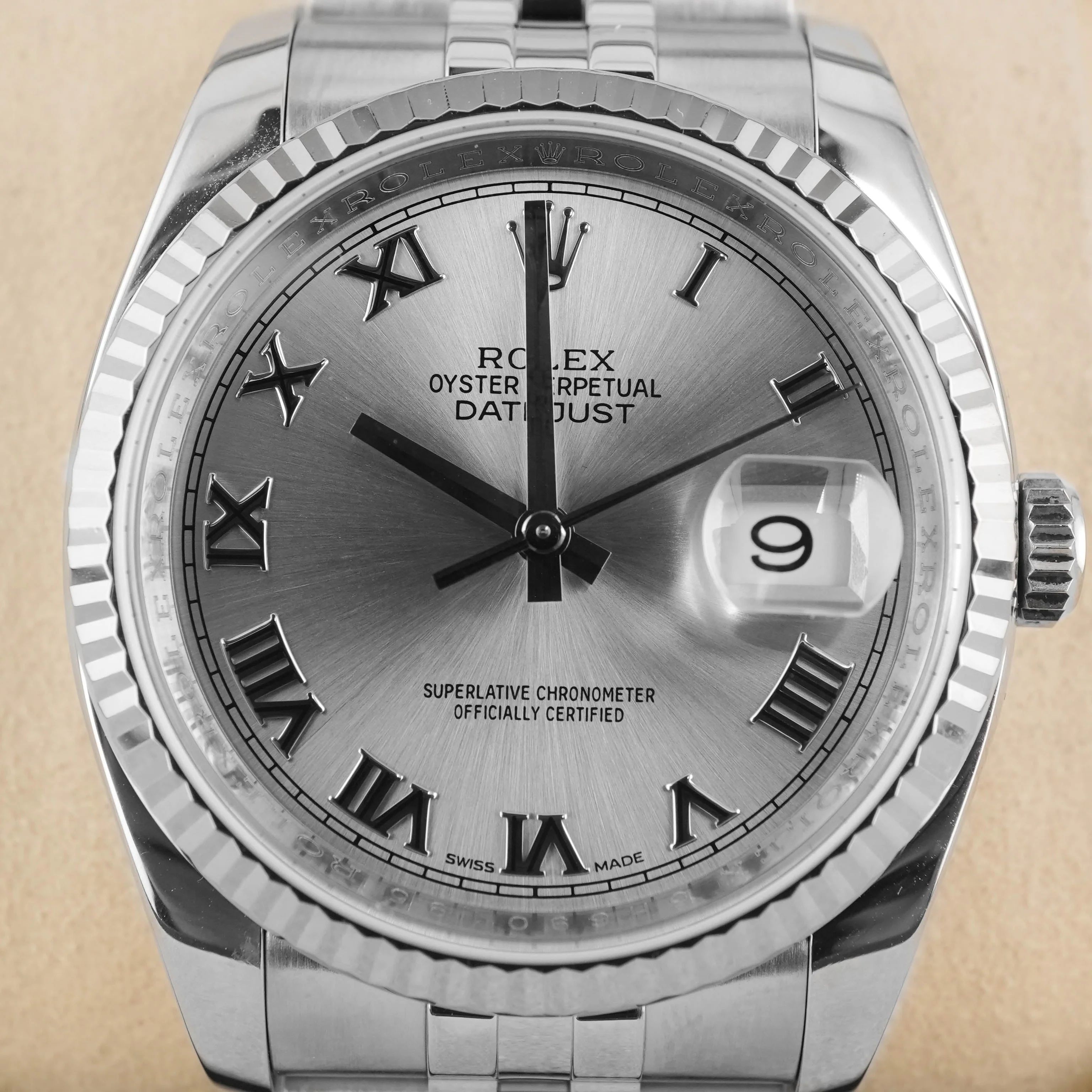 Rolex 116234 Datejust 36 mm Fluted Bezel Silver Roman Dial Jubilee Bracelet Box and Papers 2017 - Image 3