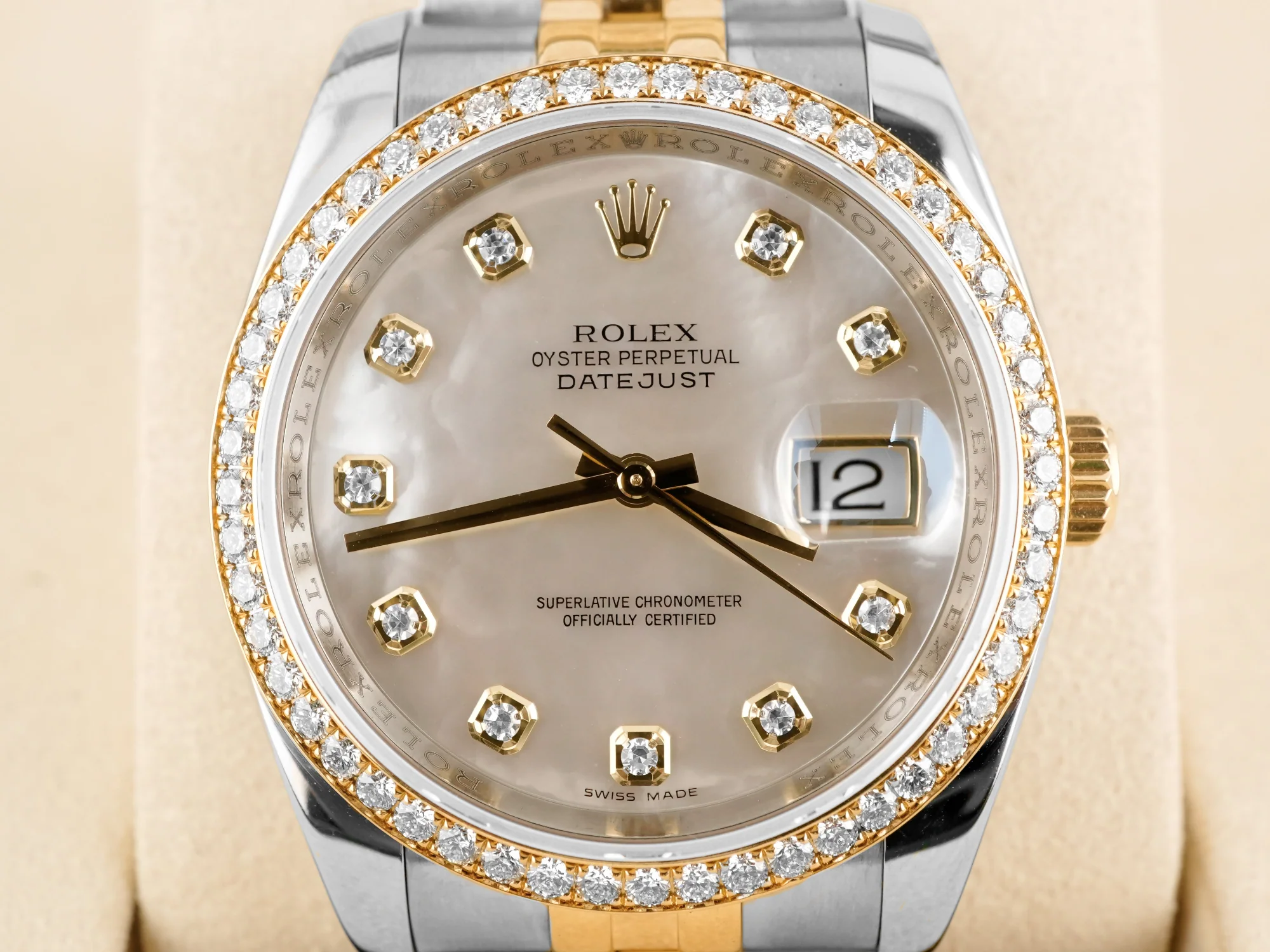 Rolex 116243 Datejust 36 mm Factory Diamond Bezel MOP Diamond Dial Box and Papers 2015 - Image 3