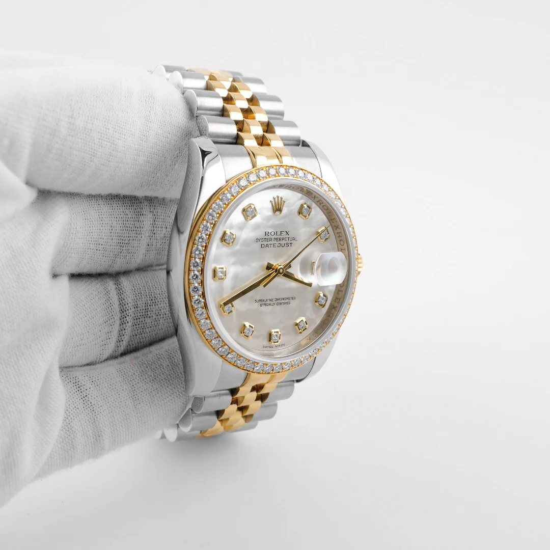 Rolex 116243 Datejust 36 mm Factory Diamond Bezel MOP Diamond Dial Box and Papers 2015 - Image 4