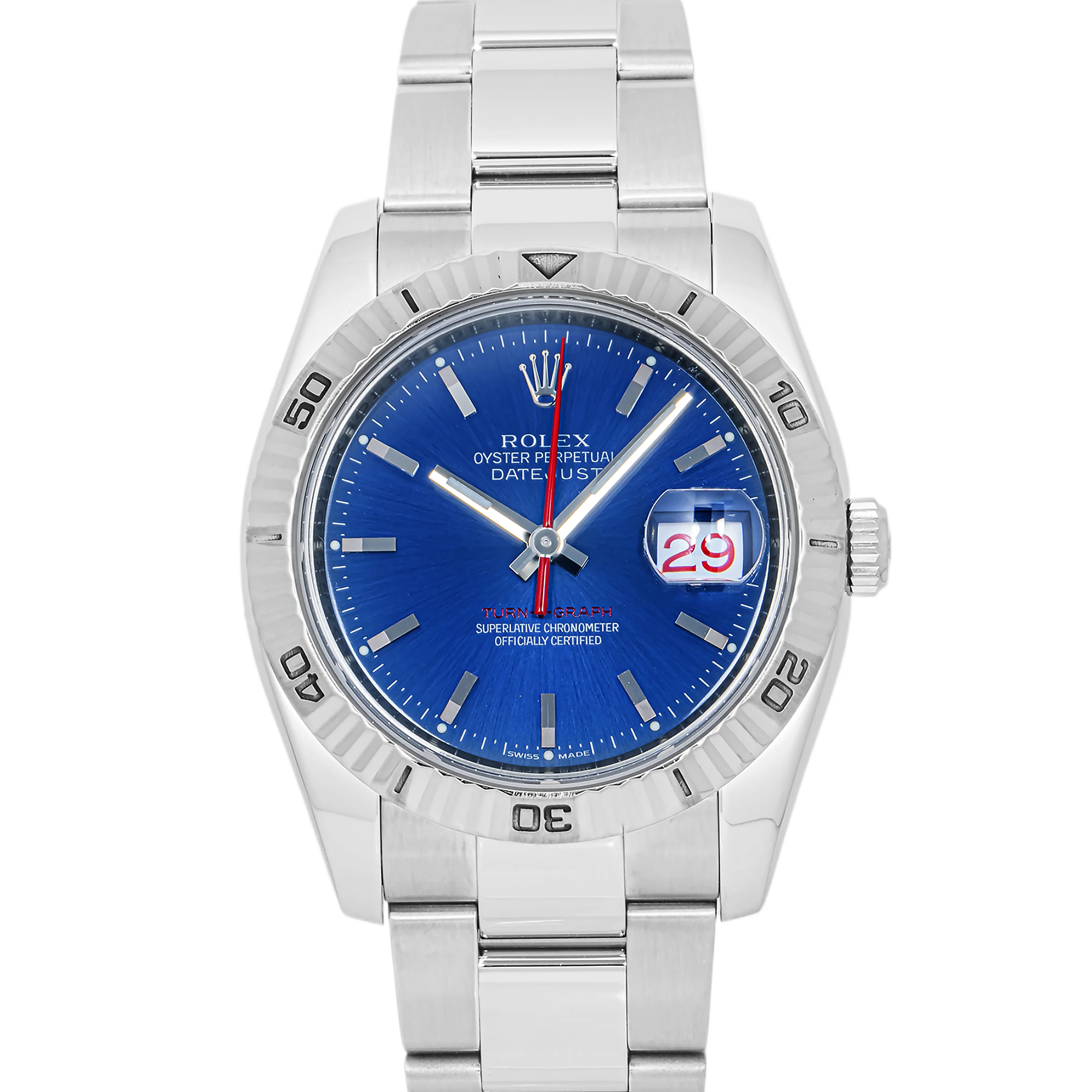 Rolex 116264 Datejust 36 mm Turn-O-Graph Bezel Blue Stick Dial Oyster Bracelet 2005