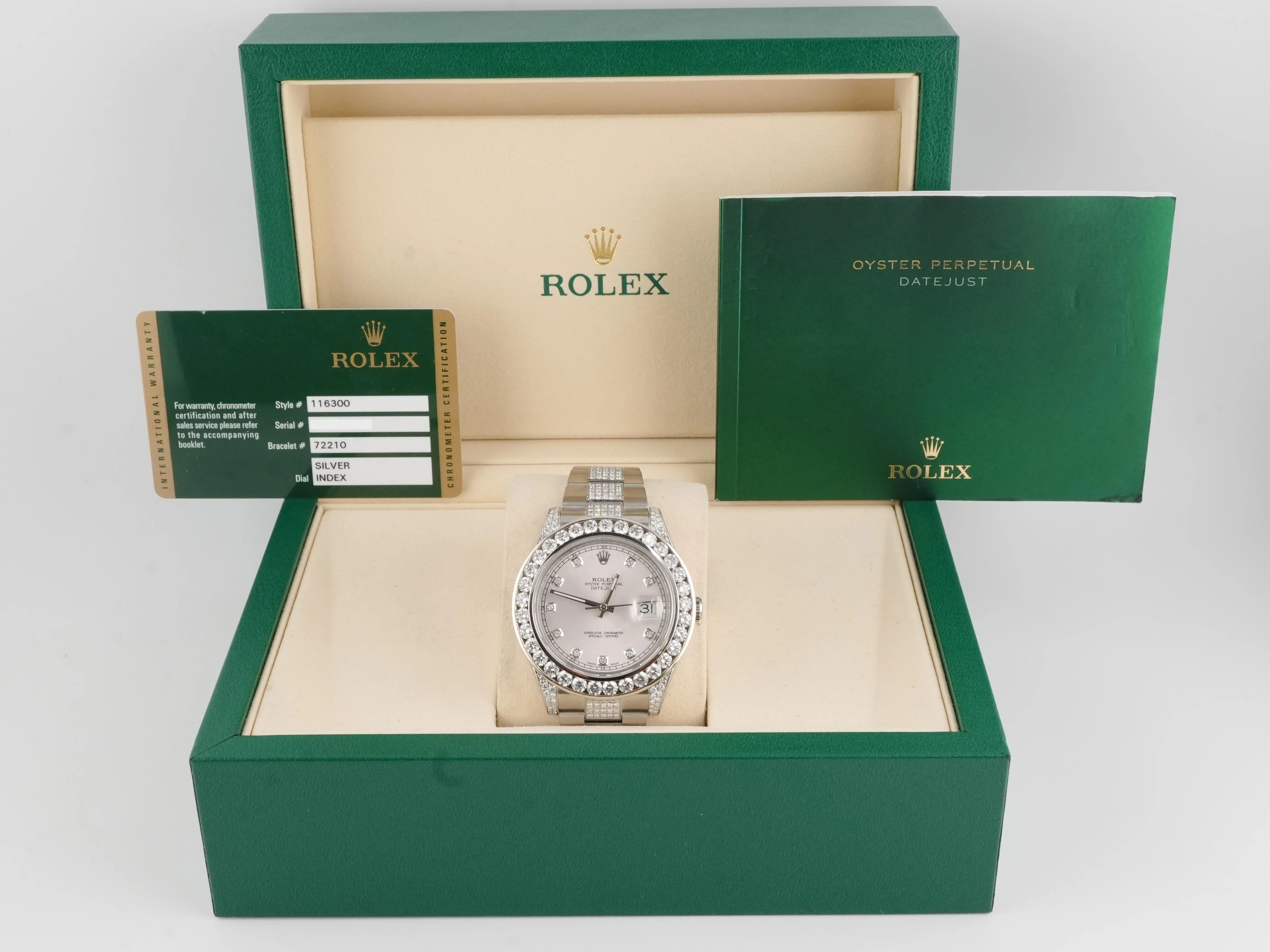 Rolex 116300 Datejust II 41 mm Custom Diamond Bezel Custom Silver Diamond Dial Oyster Bracelet Box and Papers 2013 - Image 2