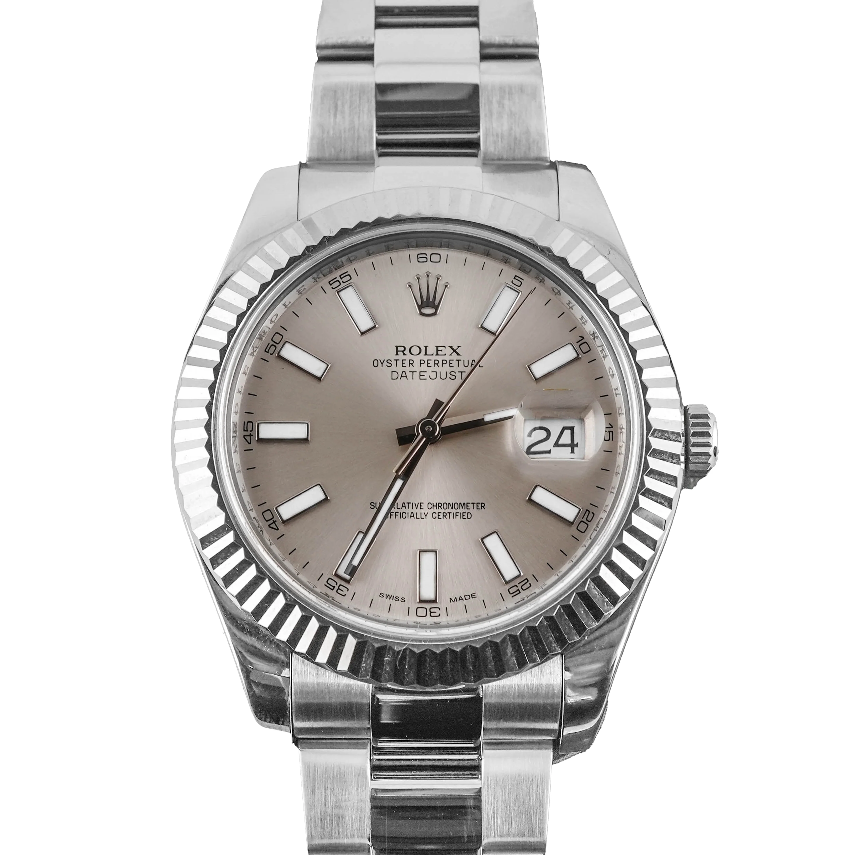 Rolex 116334 Datejust II 41 mm Fluted Bezel Silver Stick Dial Oyster Bracelet Box and Papers 2013