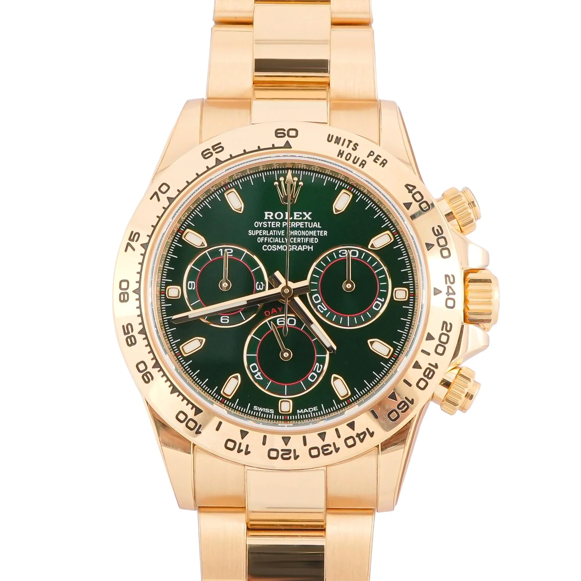 Rolex 116508 Cosmograph Daytona 40 mm 18K Yellow Gold Green Index Dial John Mayer Box and Papers 2019
