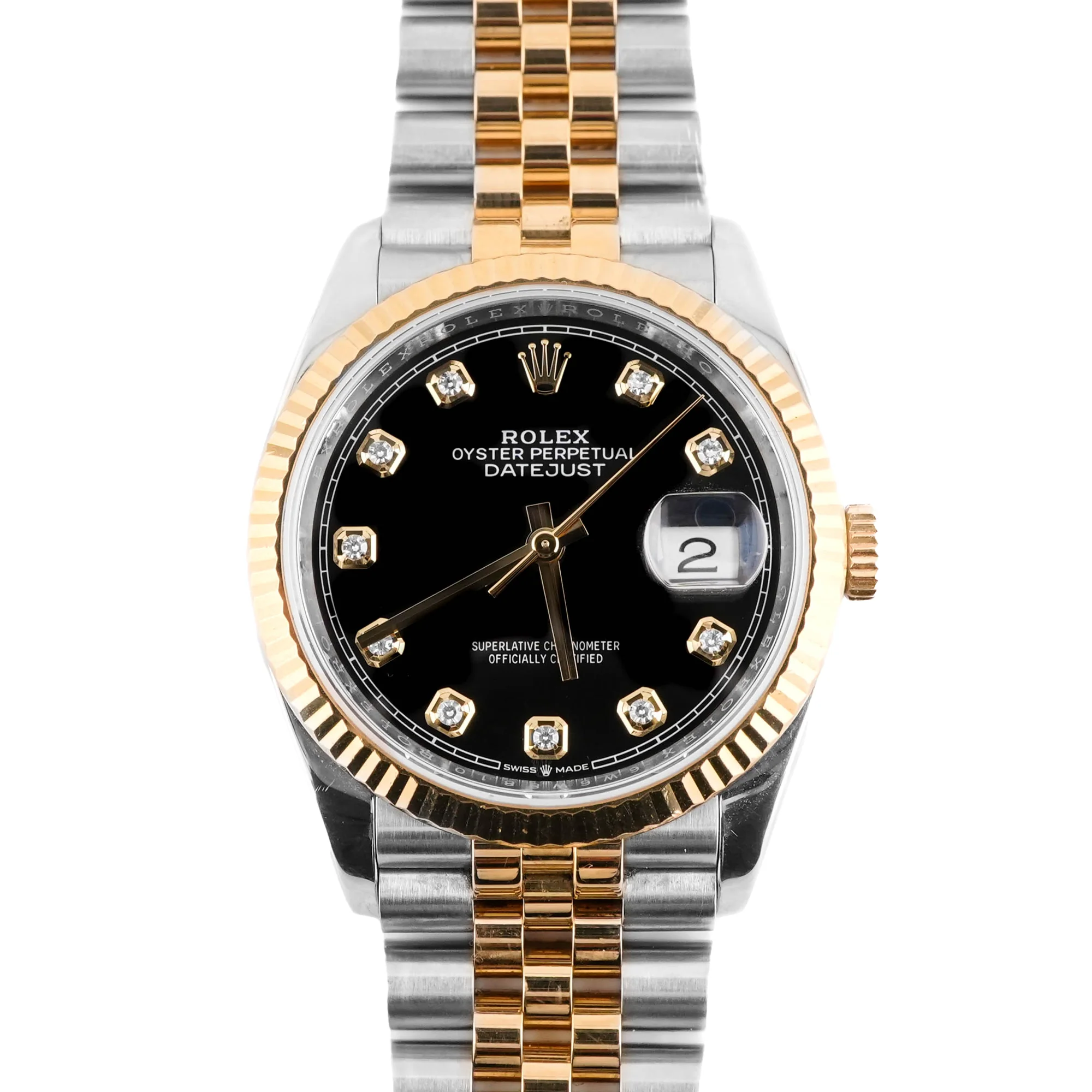 Rolex 126233 Datejust 36 mm Fluted Bezel Black Diamond Dial Jubilee Bracelet Box and Papers 2020