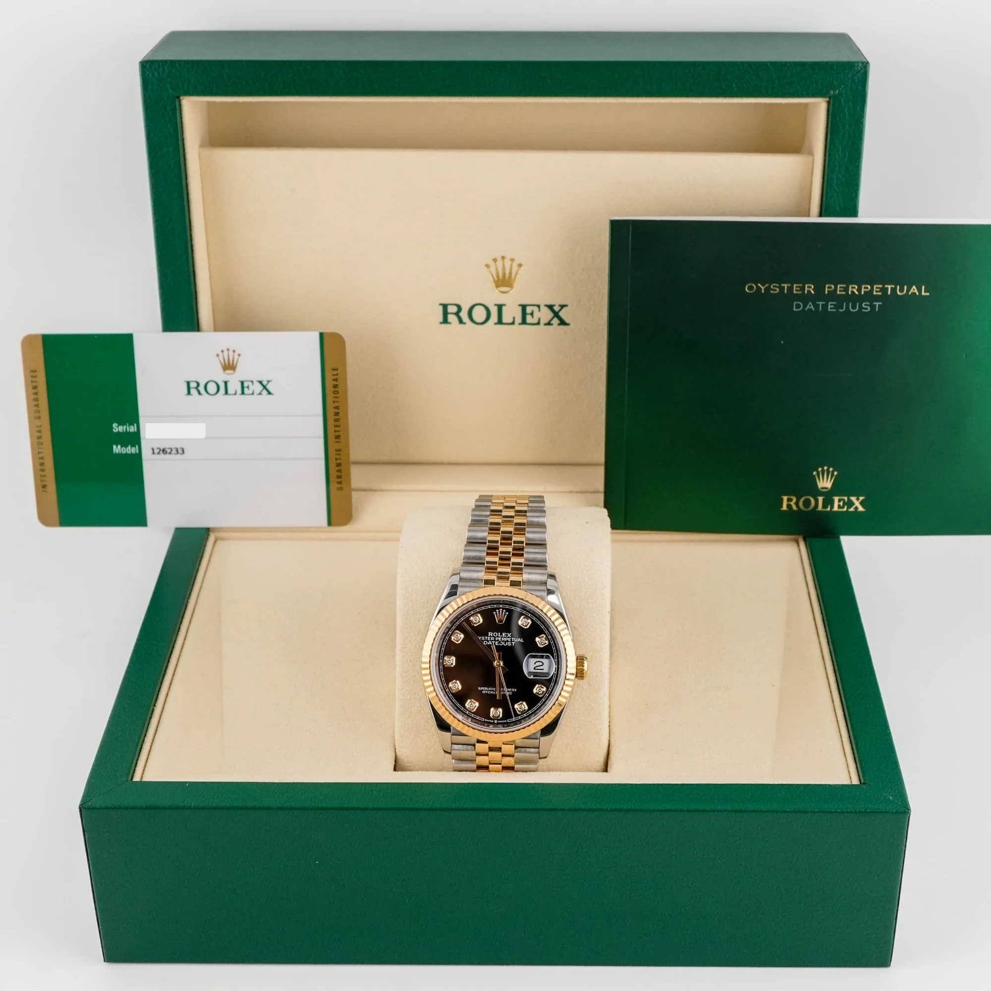 Rolex 126233 Datejust 36 mm Fluted Bezel Black Diamond Dial Jubilee Bracelet Box and Papers 2020 - Image 2