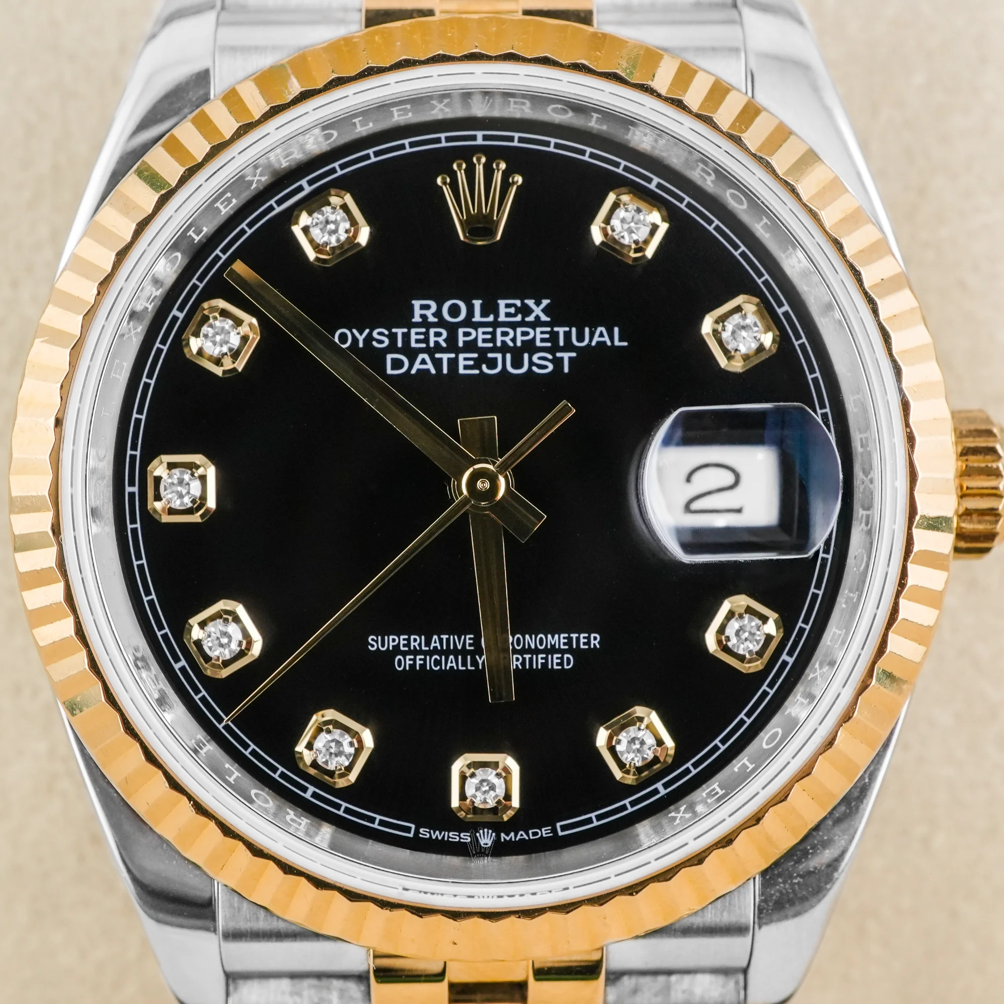 Rolex 126233 Datejust 36 mm Fluted Bezel Black Diamond Dial Jubilee Bracelet Box and Papers 2020 - Image 3
