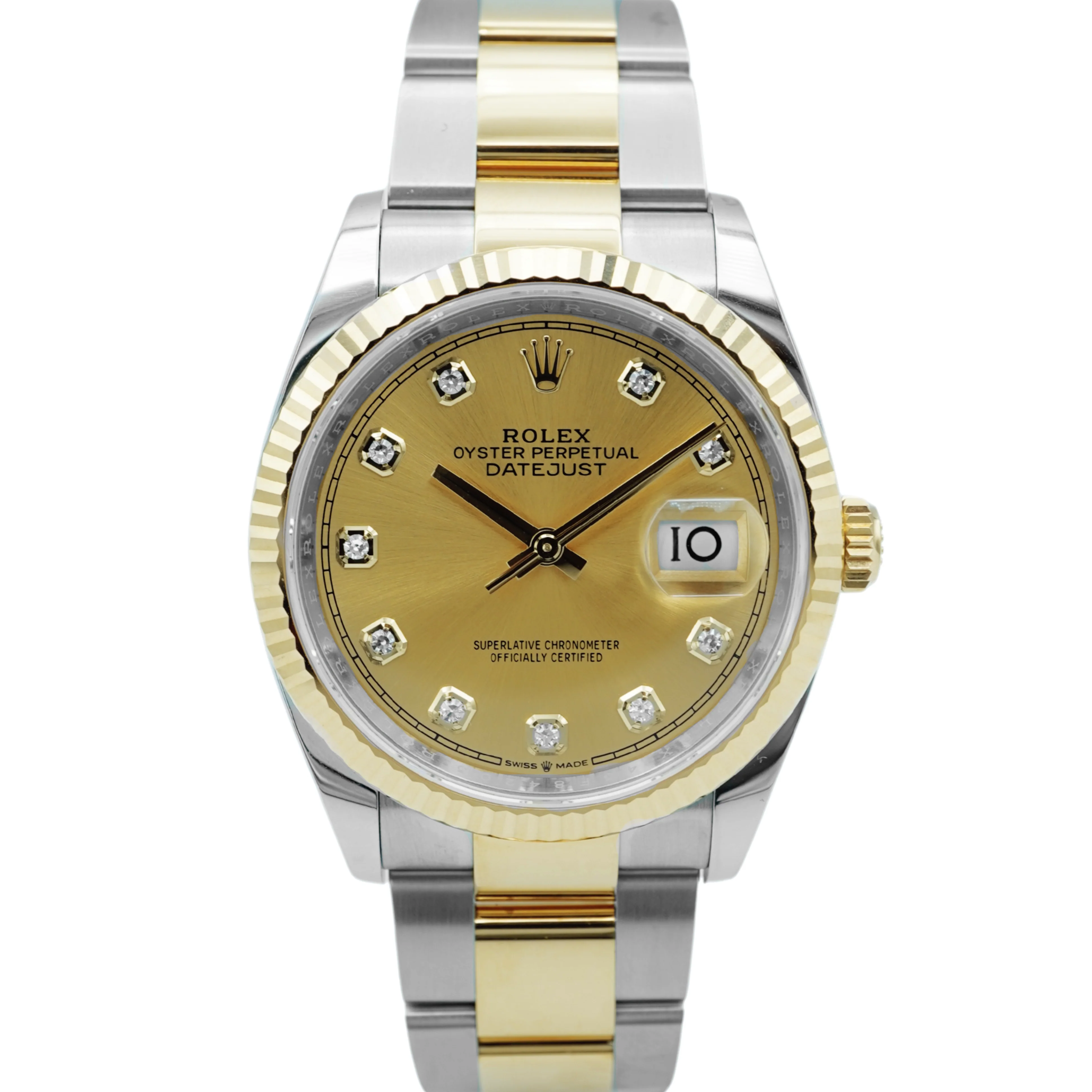 Rolex 126233 Datejust 36 mm Fluted Bezel Champagne Diamond Dial Oyster Bracelet Box and Papers 2023