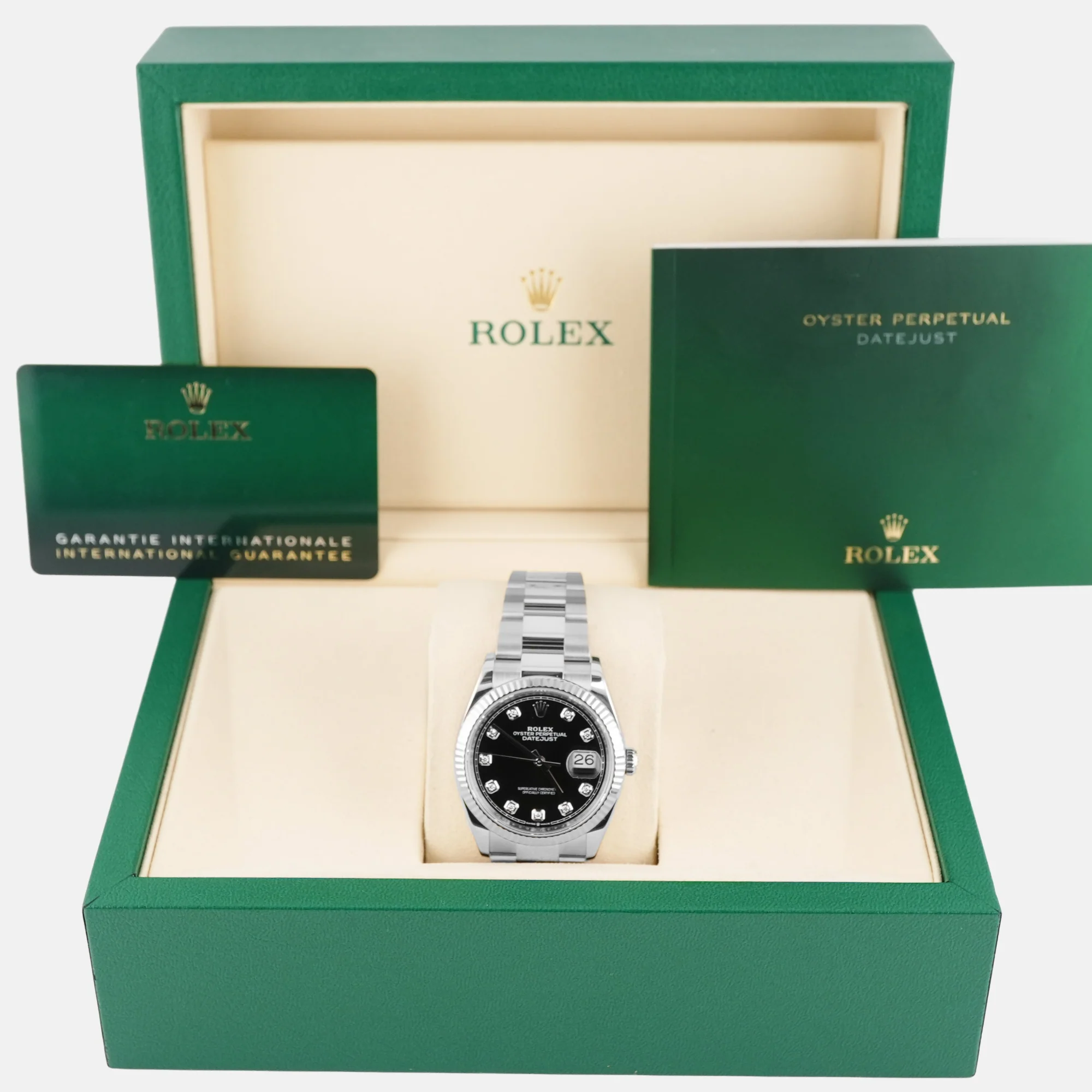 Rolex 126234 Datejust 36 mm Fluted Bezel Black Diamond Dial Jubilee Bracelet Box and Papers 2023 - Image 2