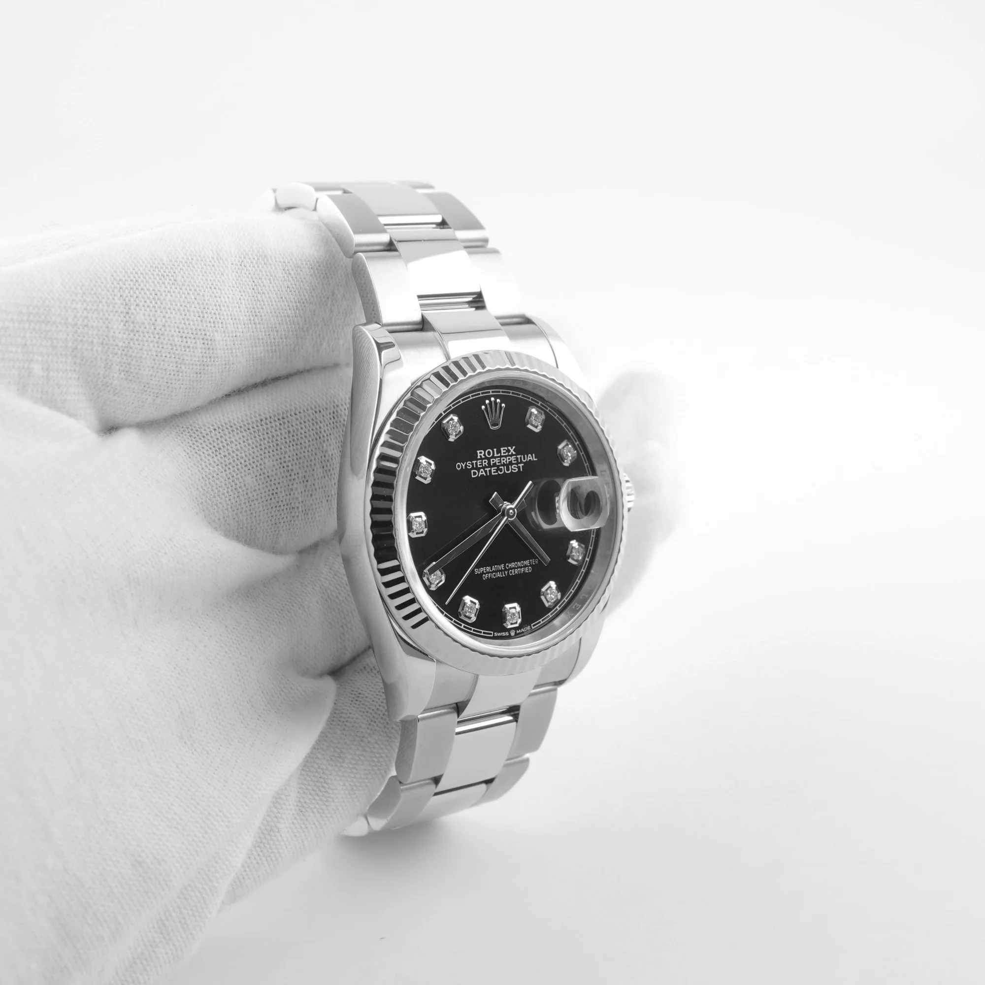 Rolex 126234 Datejust 36 mm Fluted Bezel Black Diamond Dial Jubilee Bracelet Box and Papers 2023 - Image 4