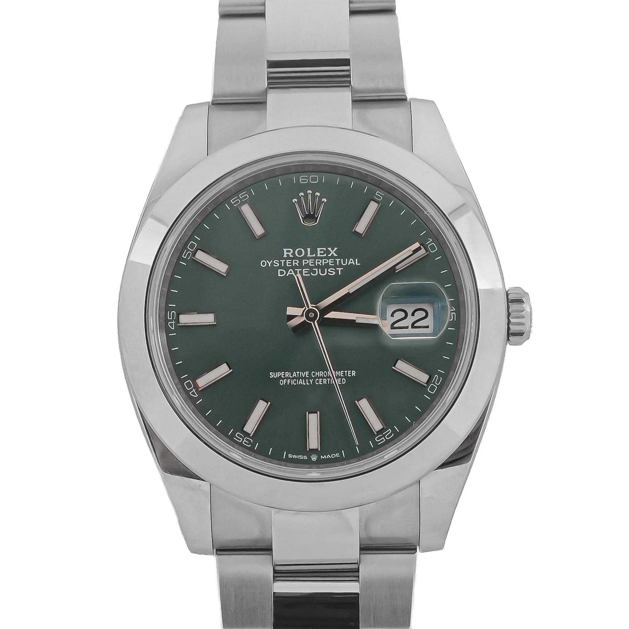 Rolex 126300 Datejust 41 mm Smooth Bezel Mint Green Index Dial Oyster Bracelet Box and Papers 2025