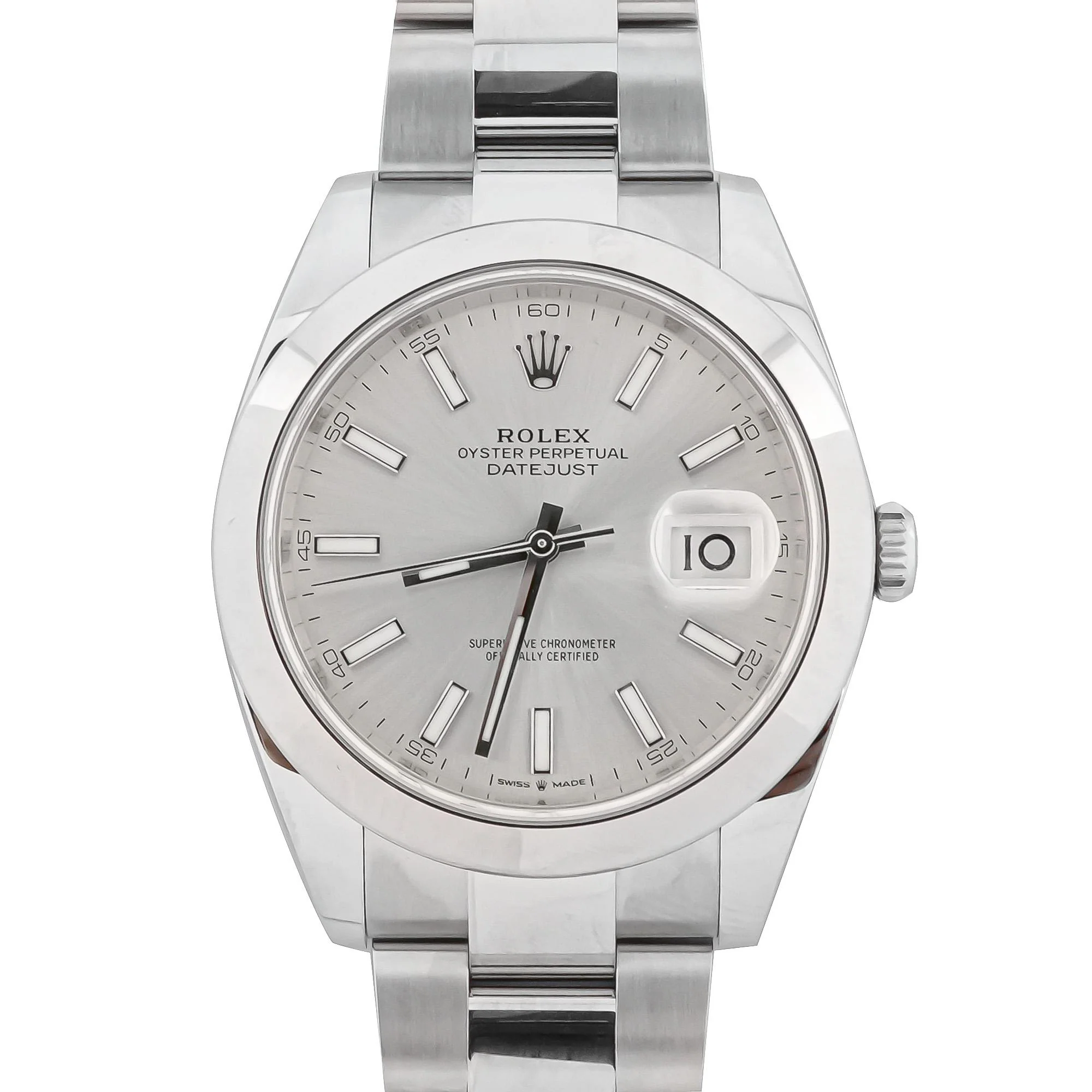 Rolex 126300 Datejust 41 mm Smooth Bezel Silver Index Dial Oyster Bracelet Box and Papers 2025