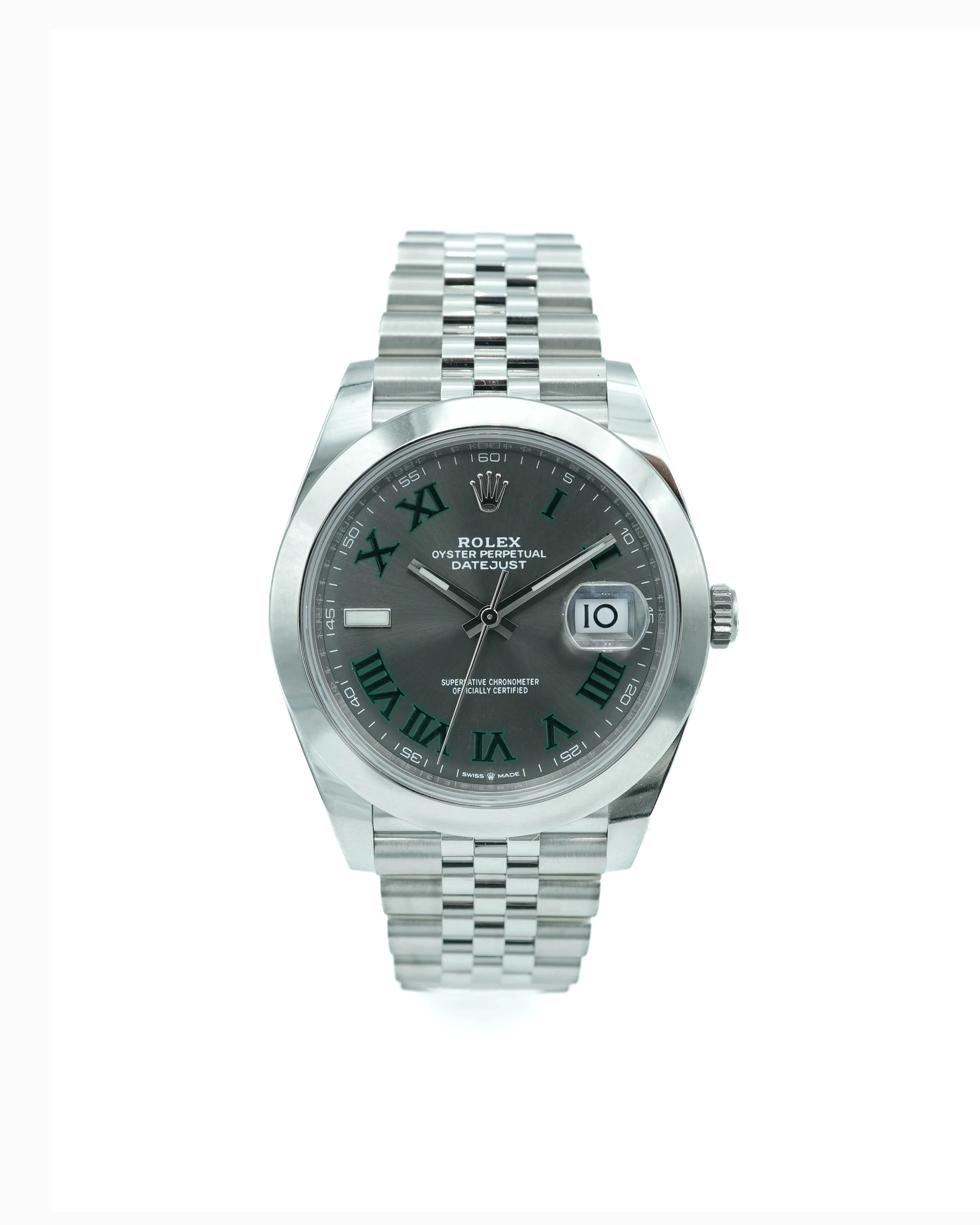 Rolex 126300 Datejust 41 mm Smooth Bezel Wimbledon Dial Jubilee Bracelet Box and Papers 2022 - Image 11
