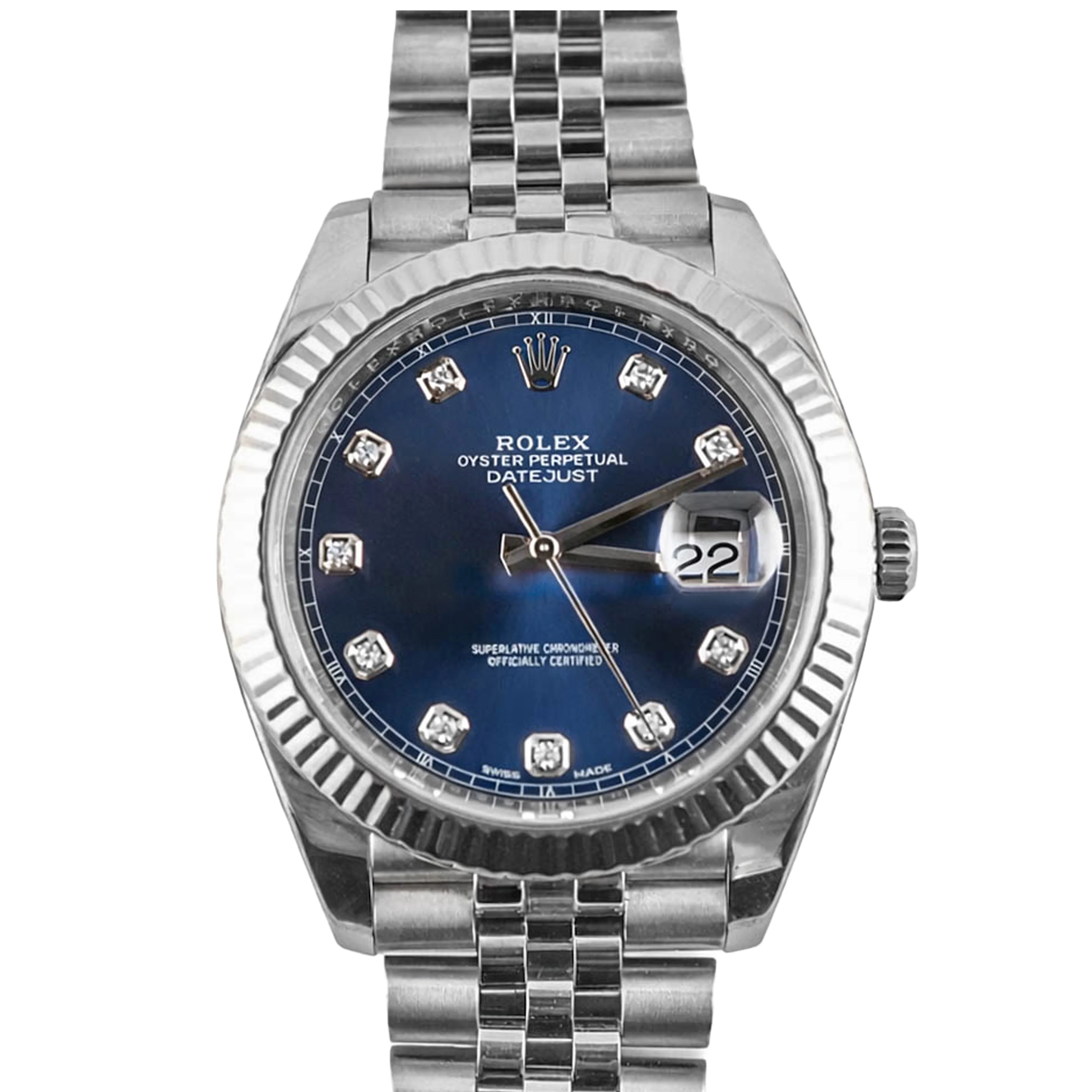 Rolex 126334 Datejust 41 mm Fluted Bezel Blue Diamond Dial Jubilee Bracelet Box and Papers 2018