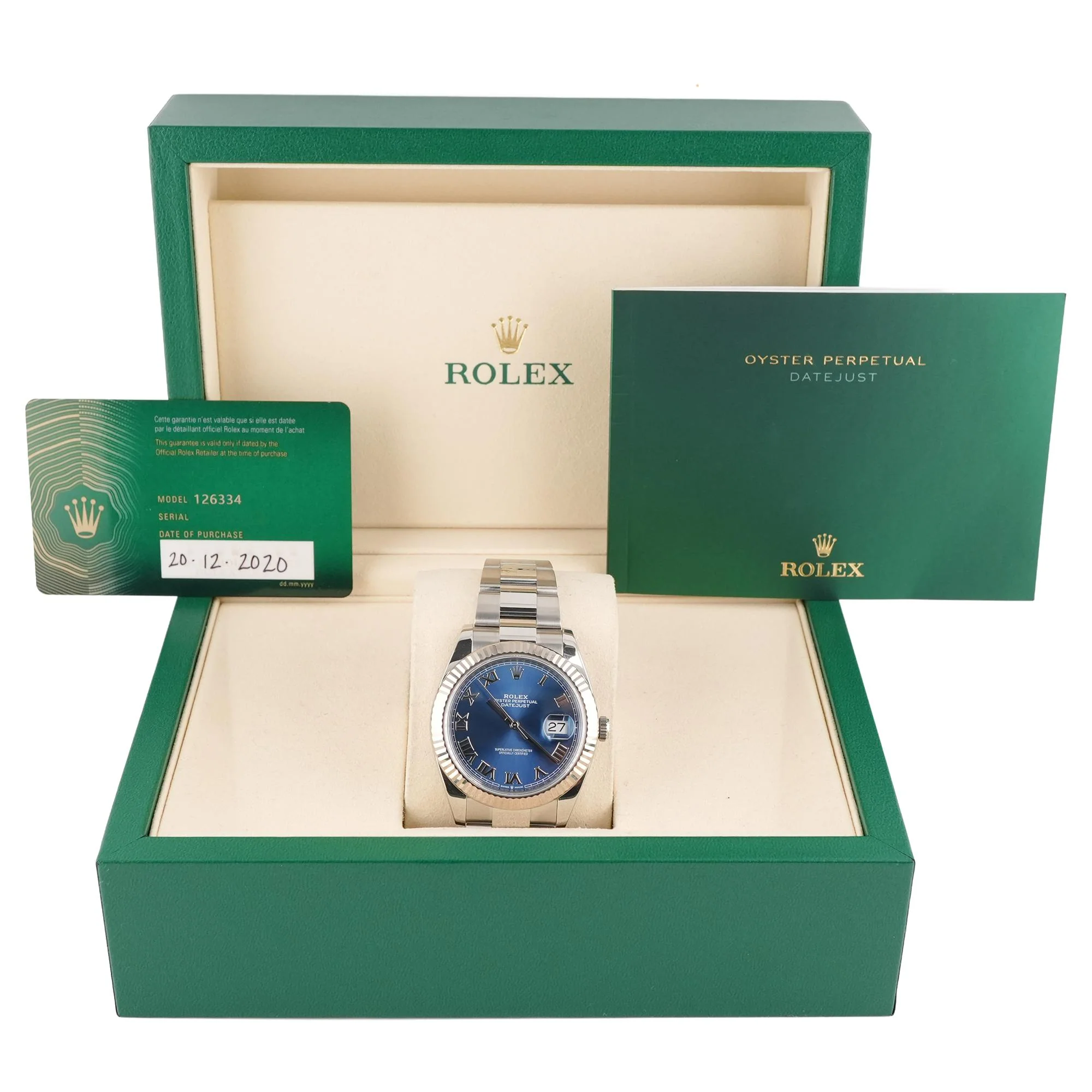 Rolex 126334 Datejust 41 mm Fluted Bezel Blue Roman Dial Oyster Bracelet Box and Papers 2020 - Image 2