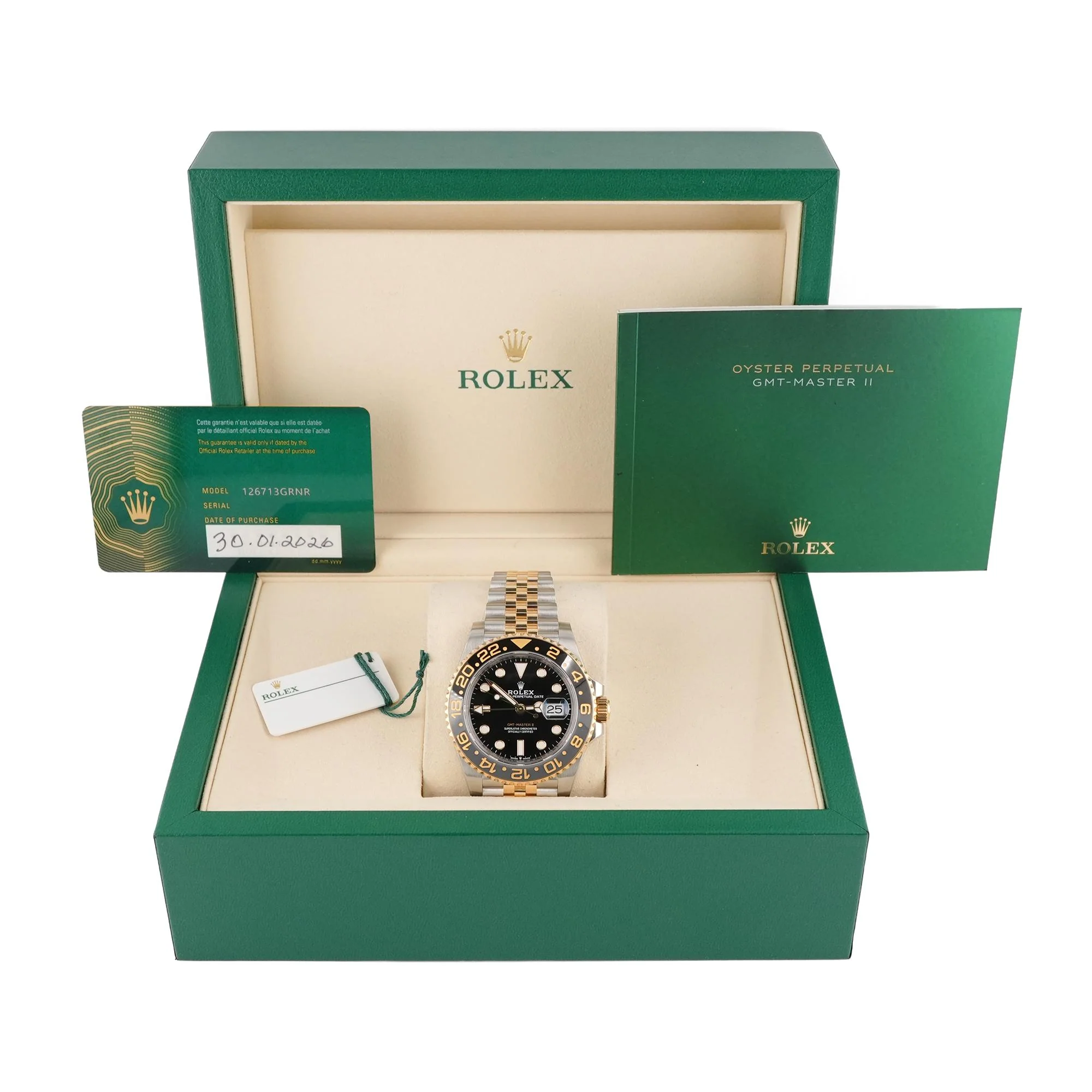 Rolex 126713GRNR GMT-Master II 40 mm 18K Yellow Gold Black Dial Jubilee Bracelet Box and Papers 2026 - Image 2