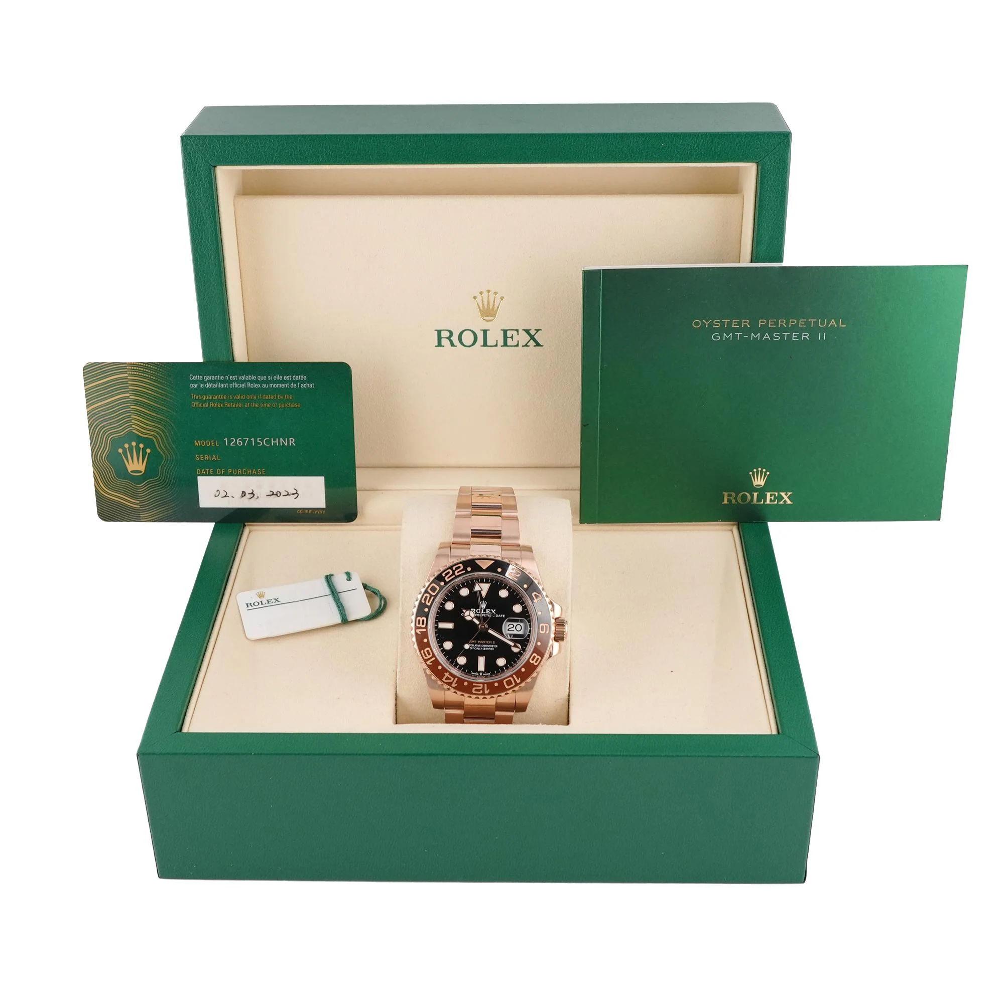 Rolex 126715CHNR GMT-Master II "Root Beer" Black Dial Oyster Bracelet Box and Papers 2023 - Image 2