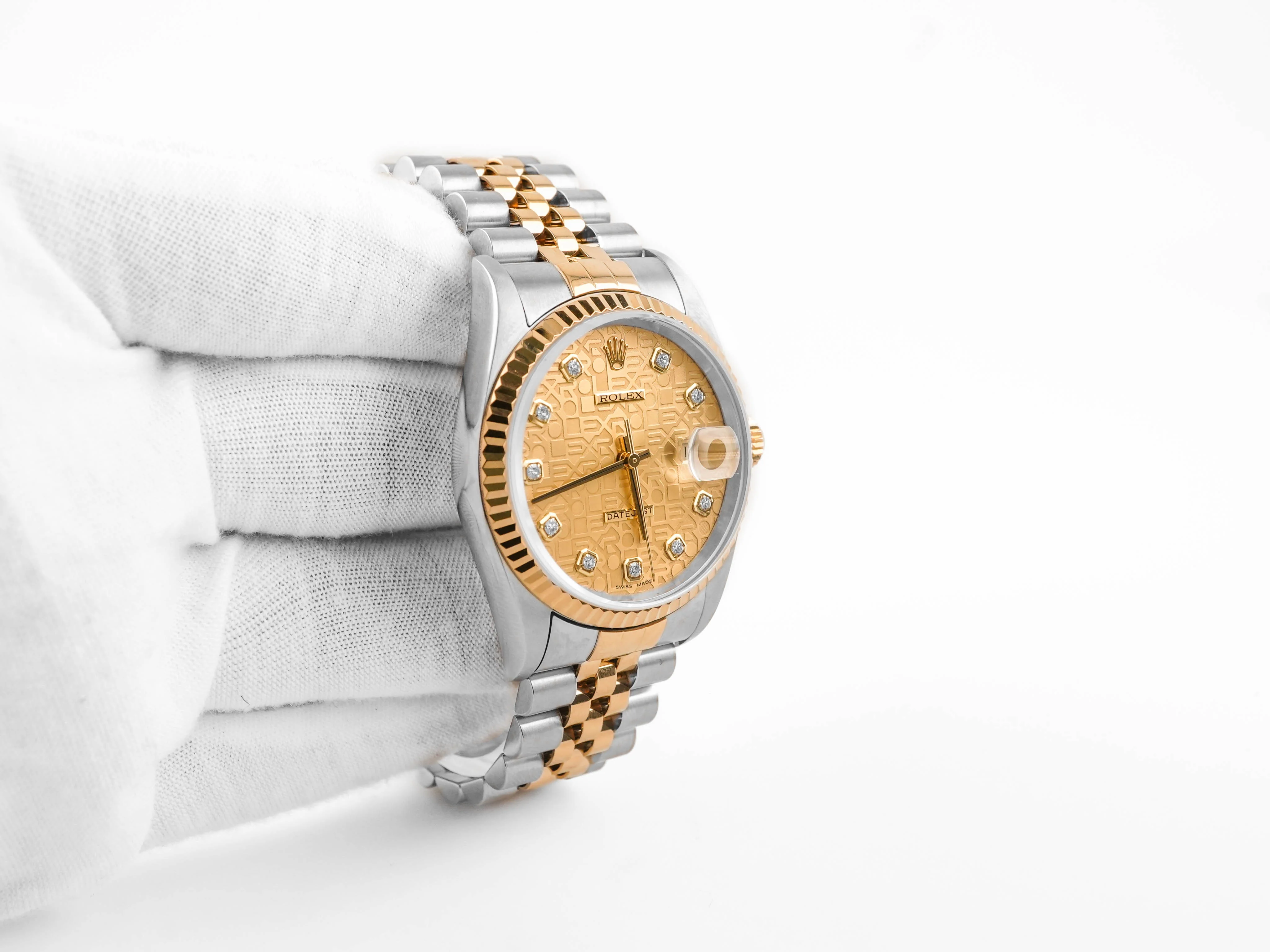 Rolex 16233 Datejust 36 mm Fluted Bezel Champagne Jubilee Diamond Dial Jubilee Box and Papers 2001 - Image 3