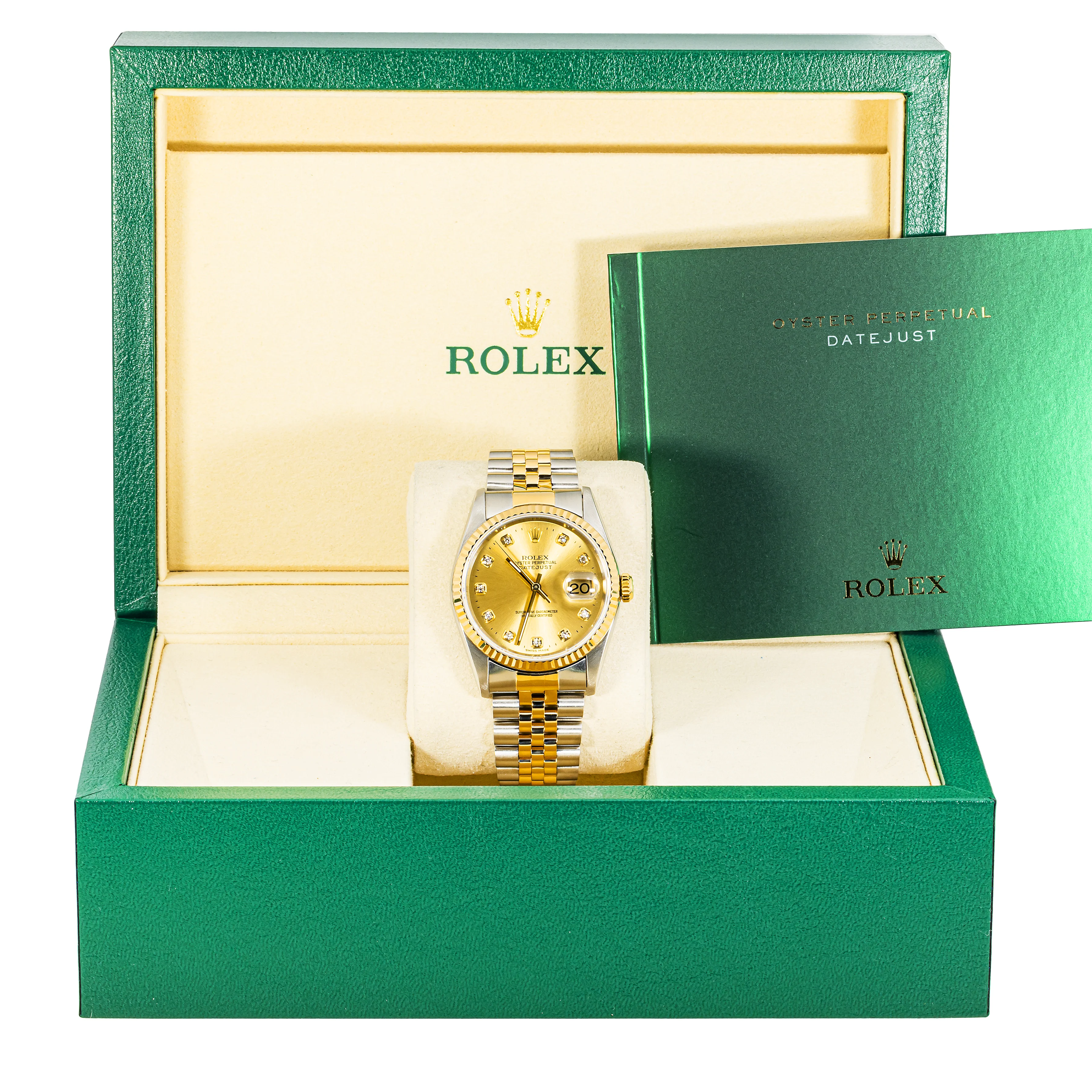 Rolex 16233 Datejust 36 mm Fluted Bezel Champagne Diamond Dial Jubilee Bracelet Box 1994 - Image 2