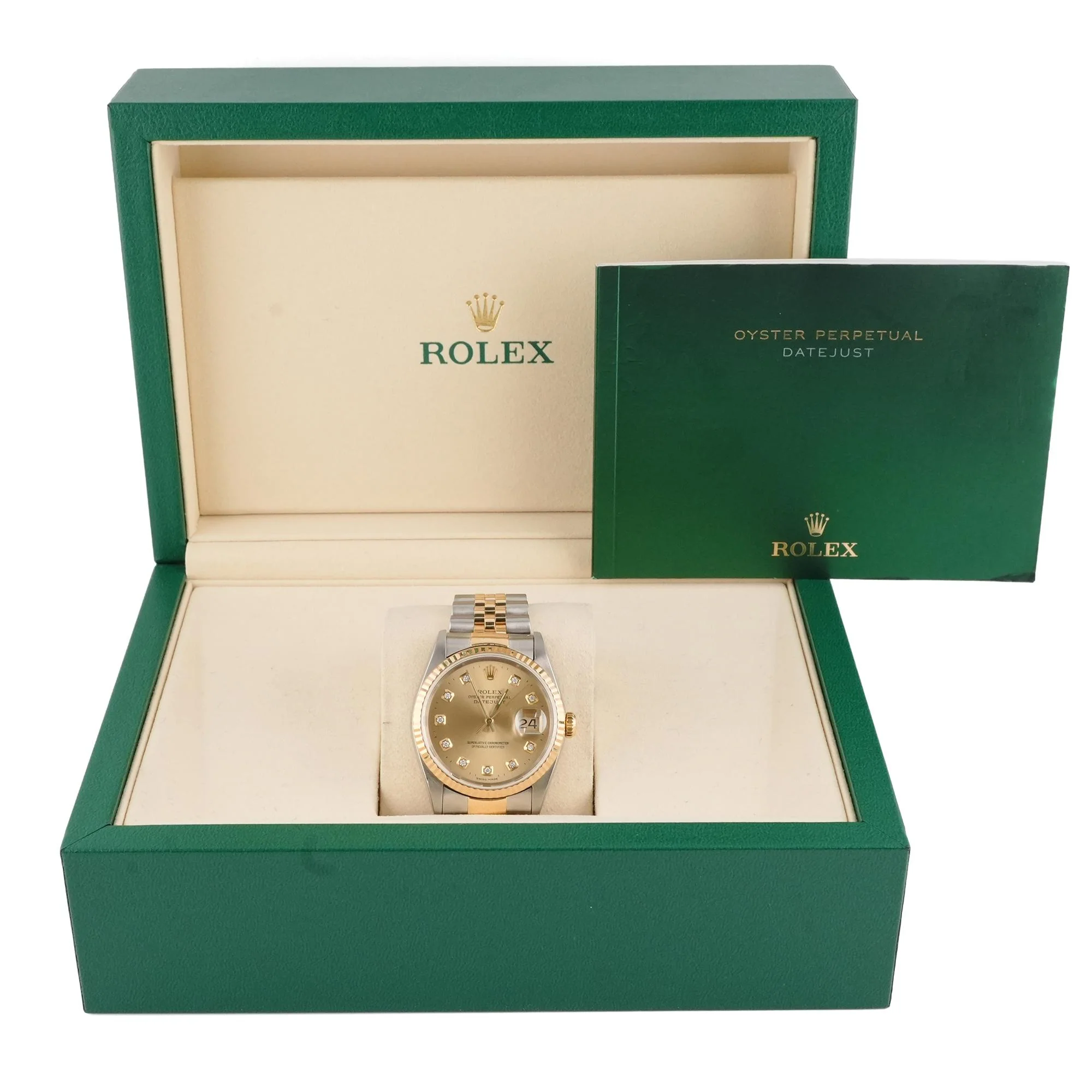 Rolex 16233 Datejust 36 mm Fluted Bezel Champagne Diamond Dial Jubilee Bracelet Box 1995 - Image 2