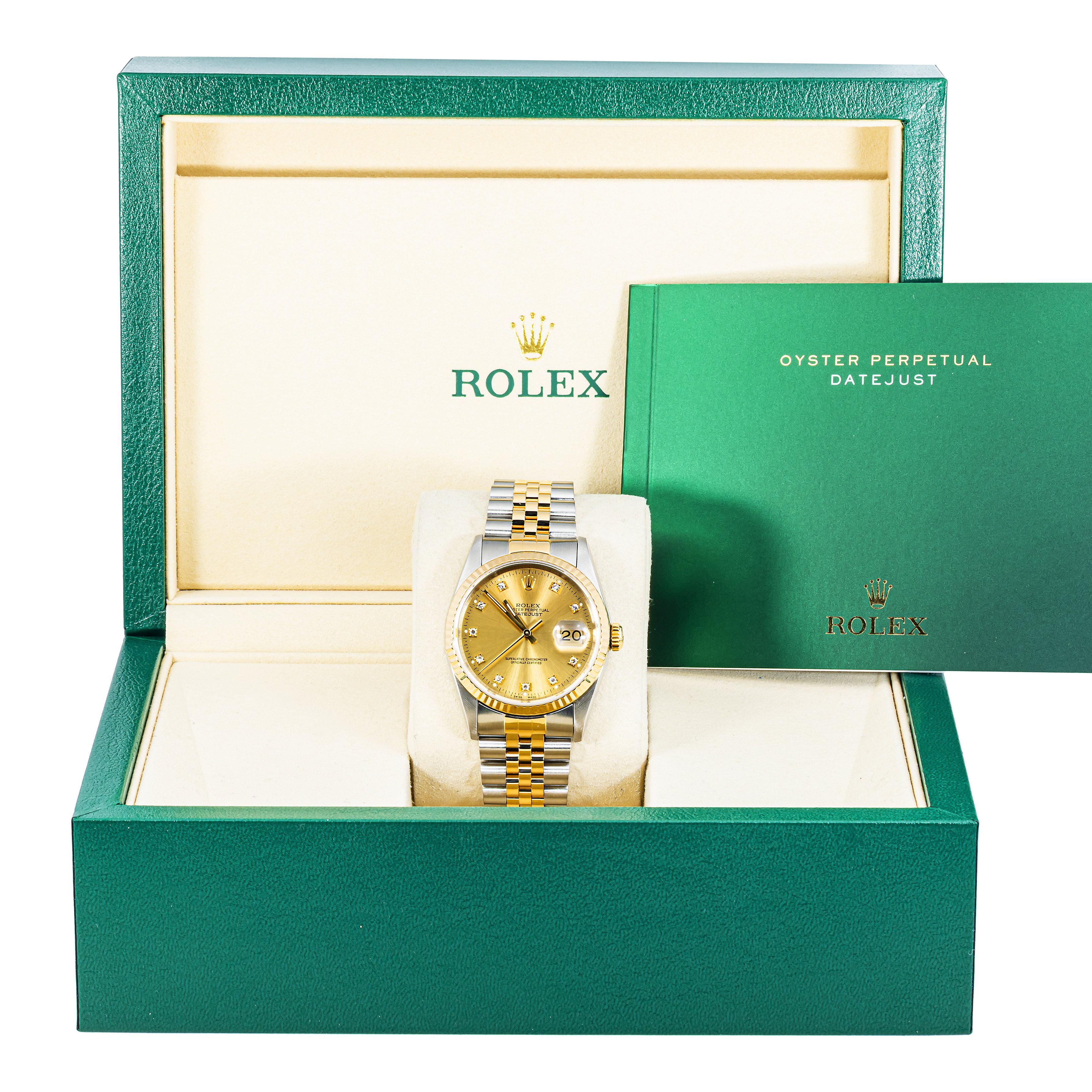 Rolex 16233 Datejust 36 mm Fluted Bezel Champagne Diamond Dial Jubilee Bracelet Box 1994 - Image 2