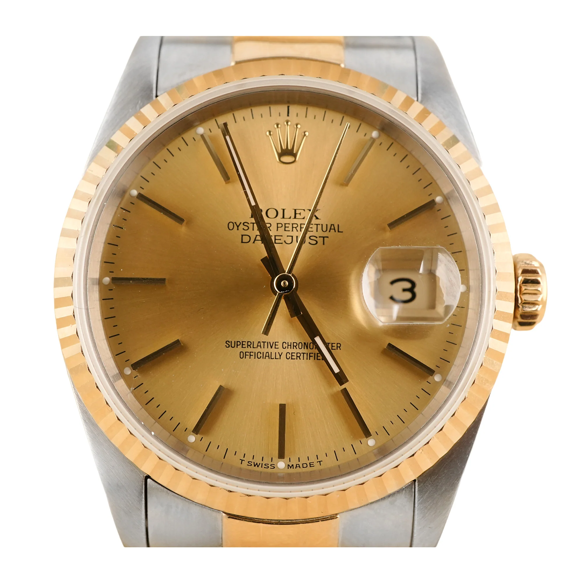 Rolex 16233 Datejust 36 mm Fluted Bezel Champagne Index Dial Jubilee Bracelet Box and Papers 1996 - Image 3