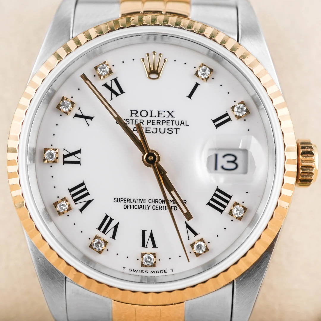 Rolex 16233 Datejust 36 mm Fluted Bezel Diamond White Dial Jubilee Bracelet Box and Papers 1990 - Image 3