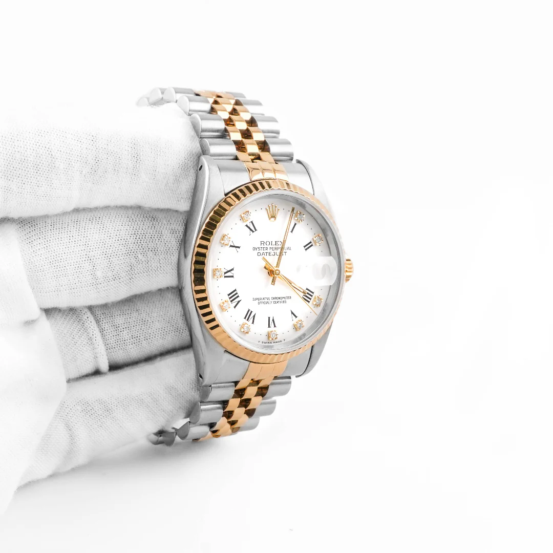 Rolex 16233 Datejust 36 mm Fluted Bezel Diamond White Dial Jubilee Bracelet Box and Papers 1990 - Image 4