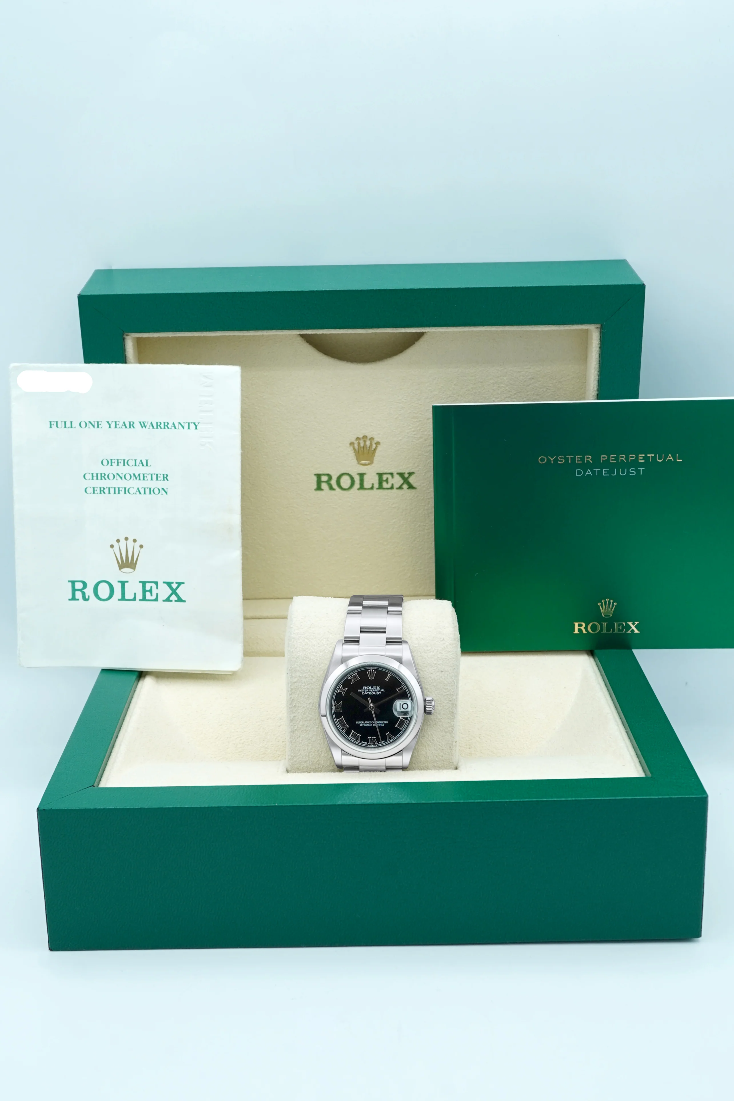 Rolex 178240 Datejust 31 mm Smooth Bezel Black Roman Dial Oyster Bracelet Box and Papers 2002 - Image 2