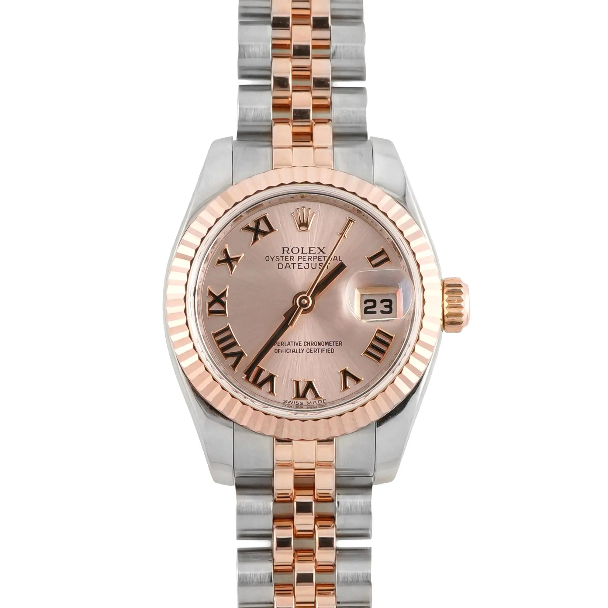 Rolex 179171 Lady-Datejust 26mm 18k Rose Gold Pink Roman Dial Jubilee Bracelet Box and Papers 2017