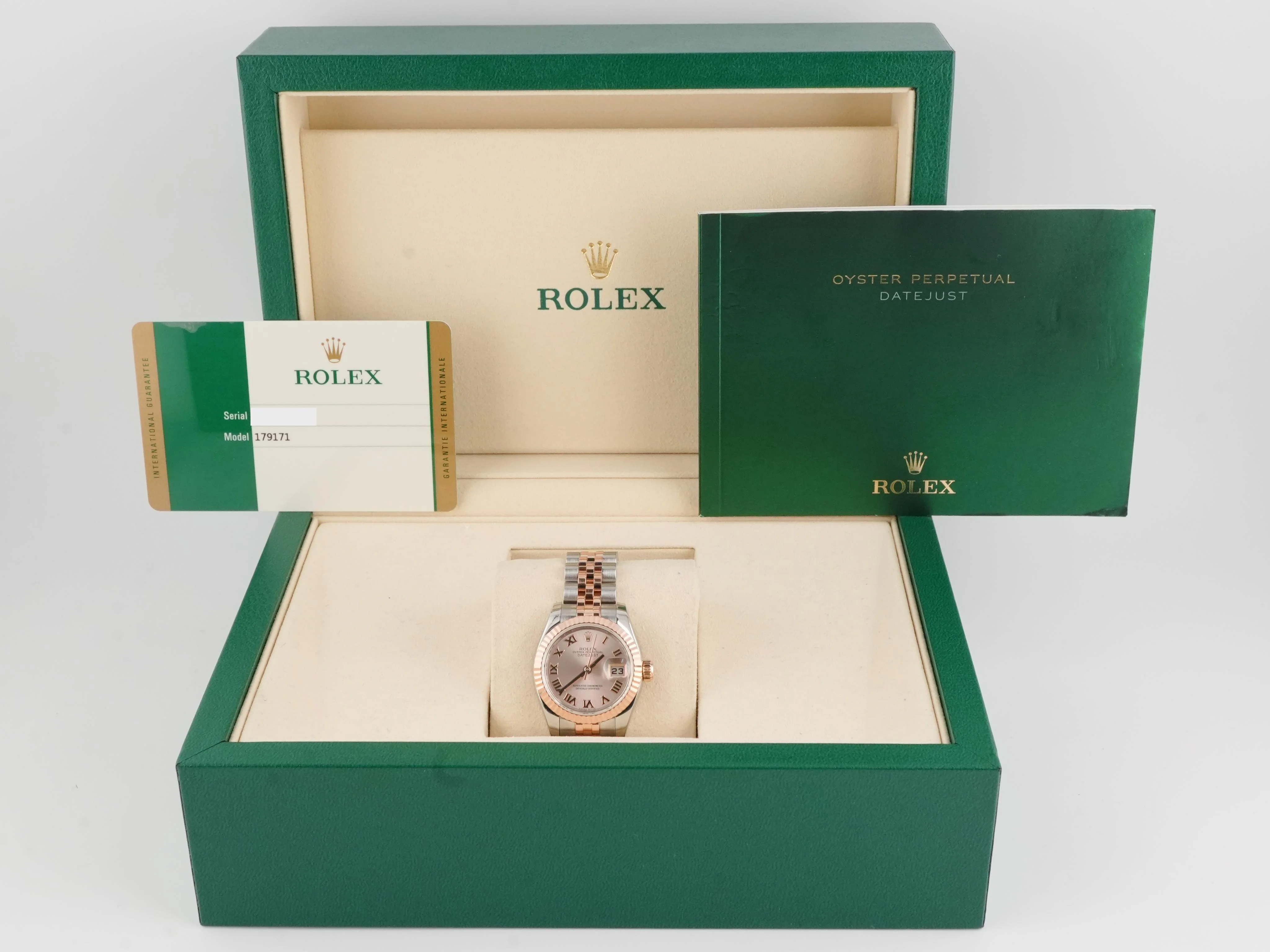 Rolex 179171 Lady-Datejust 26mm 18k Rose Gold Pink Roman Dial Jubilee Bracelet Box and Papers 2017 - Image 2
