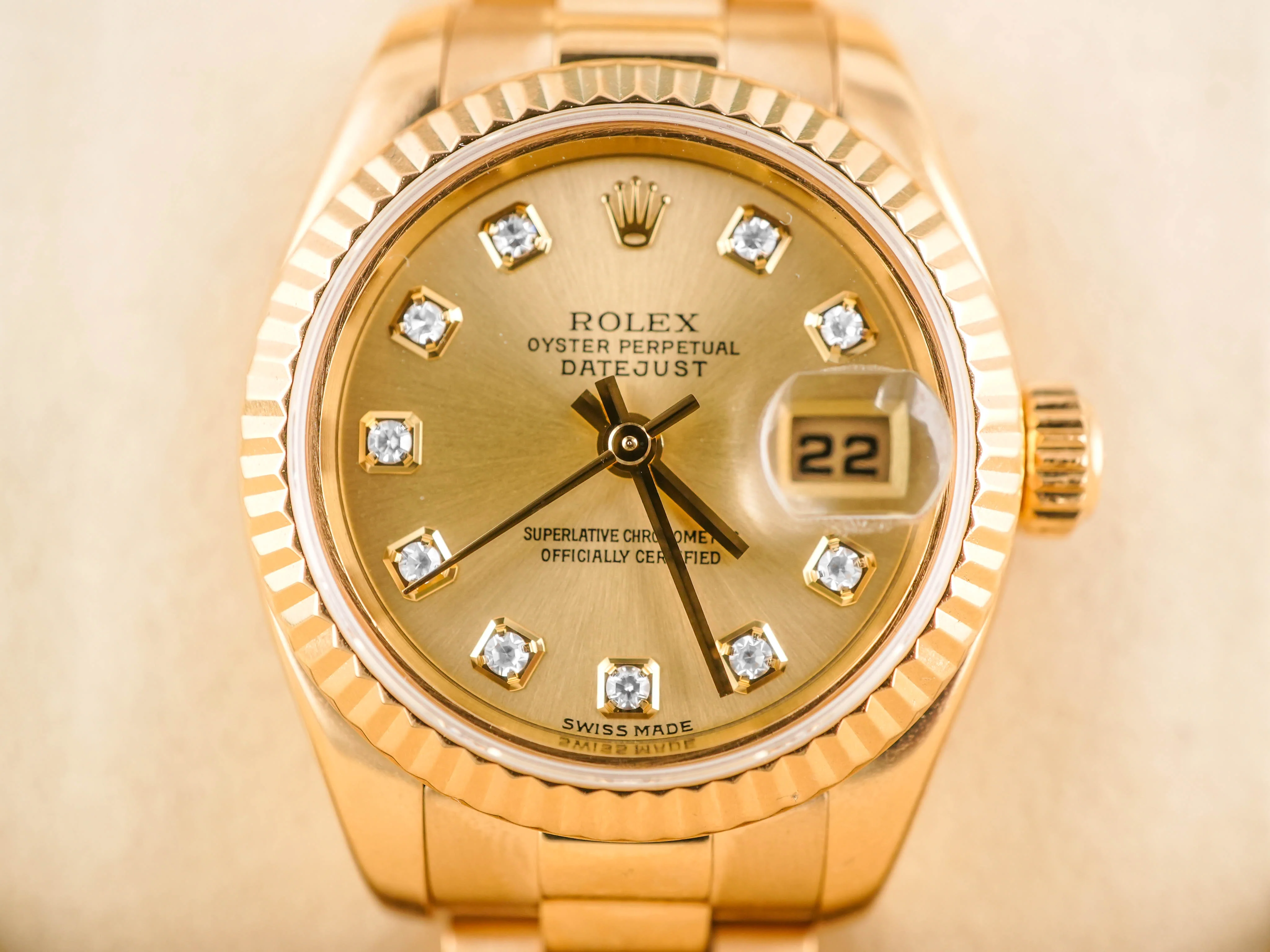 Rolex 179178 Lady-Datejust 26 mm Champagne Diamond Dial President Bracelet with Box 2002 - Image 3