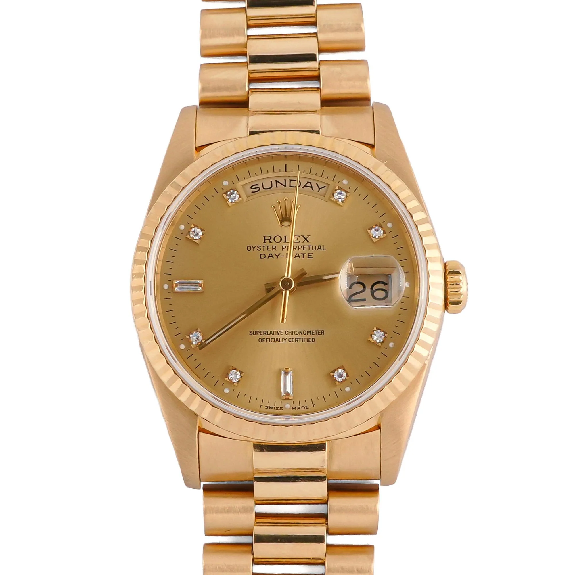 Rolex 18238 Day-Date 36 mm Champagne Diamond Dial President Bracelet Box 1991