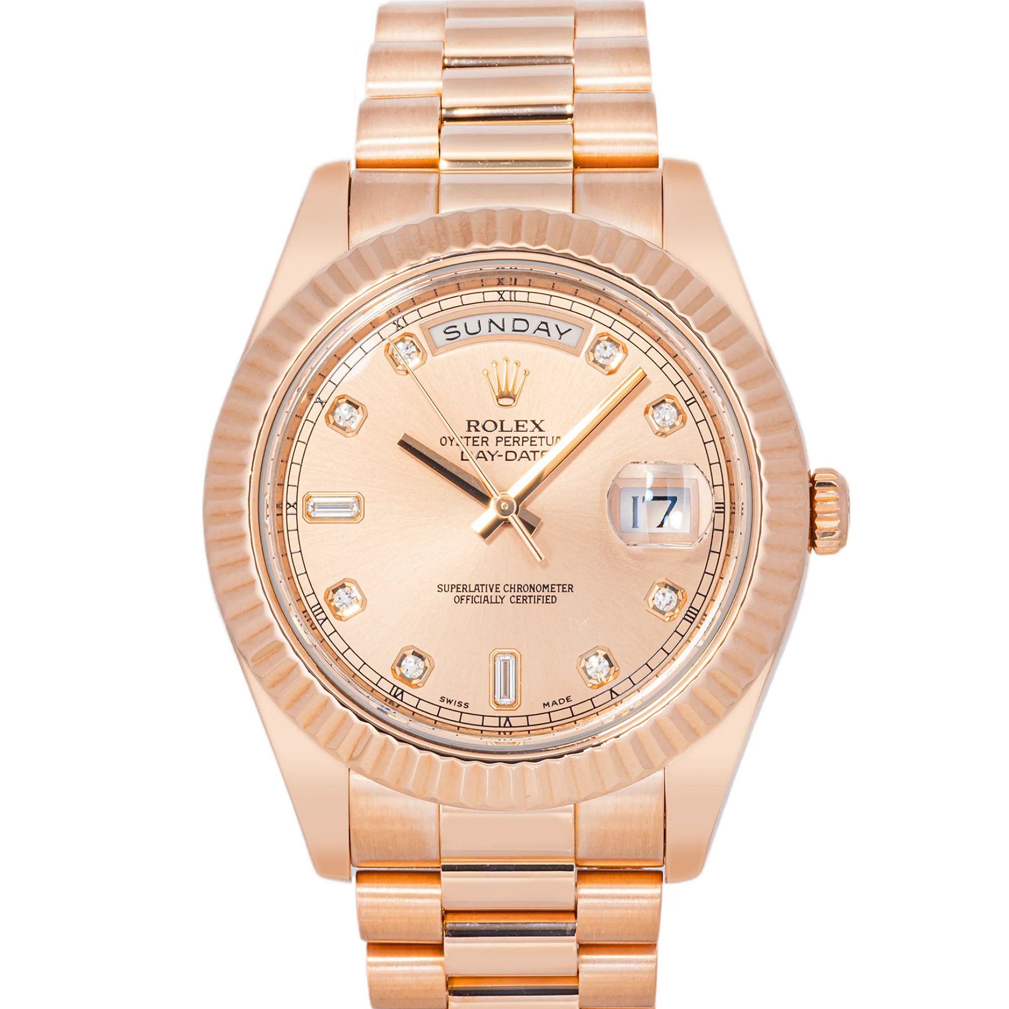 Rolex 218235 Day-Date II 41mm Rose Gold Sundust Diamond Dial President Bracelet Box and Papers 2012