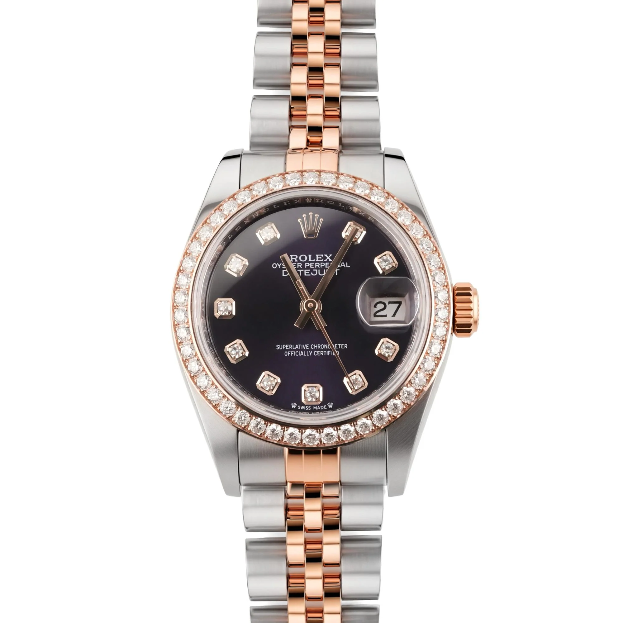 Rolex 279381RBR Lady-Datejust 18K Rose Gold 28 mm Aubergine Diamond Dial Jubilee Bracelet Box and Papers 2025