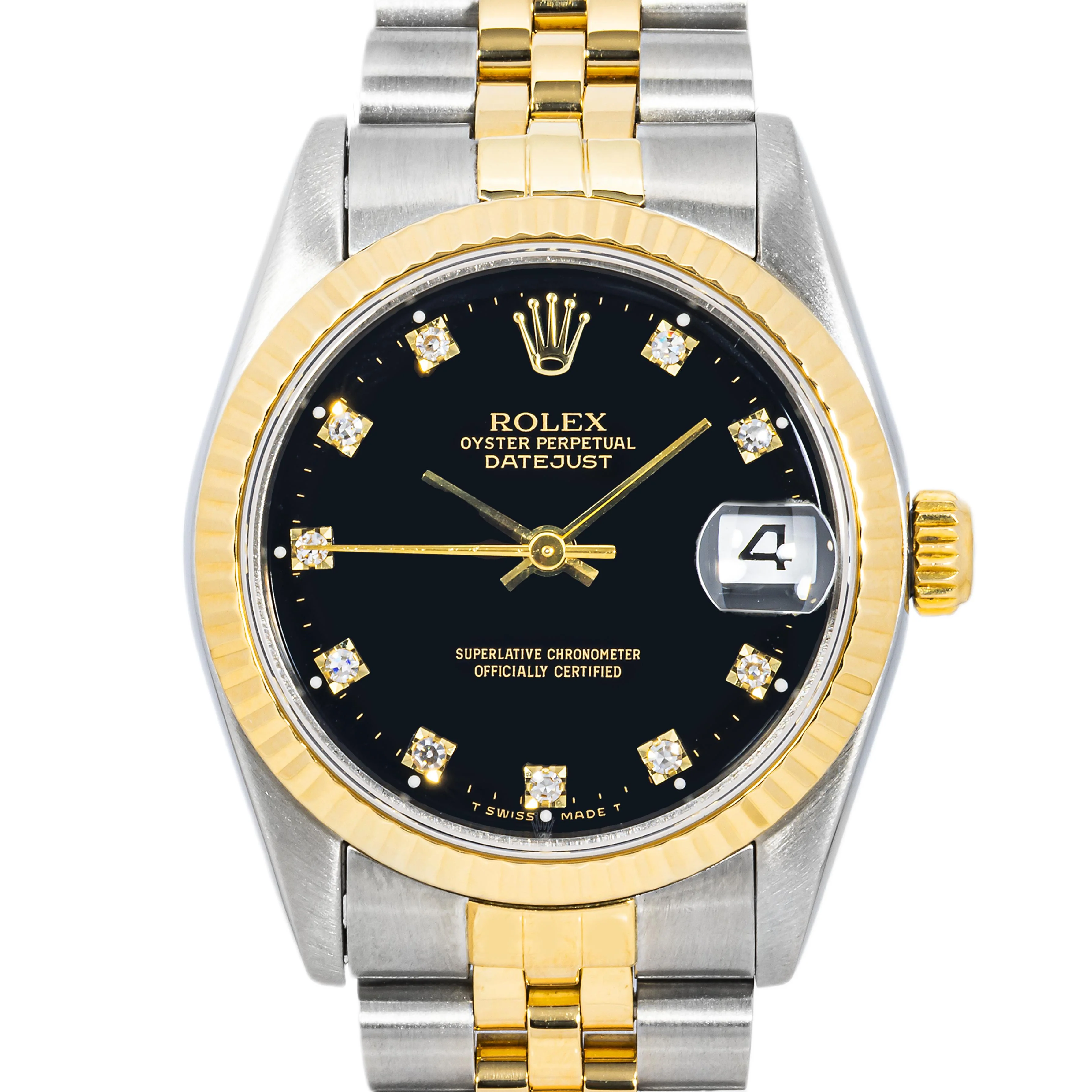 Rolex 68273 Datejust 31 mm Fluted Bezel Black Diamond Dial Jubilee Bracelet Box and Papers 1995 - Image 3