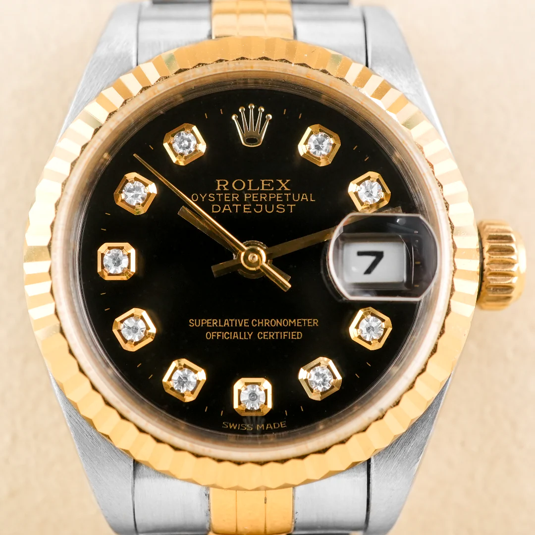 Rolex 69173 Lady-Datejust 26 mm Black Diamond Dial Jubilee Bracelet Box and Papers 1994 - Image 3