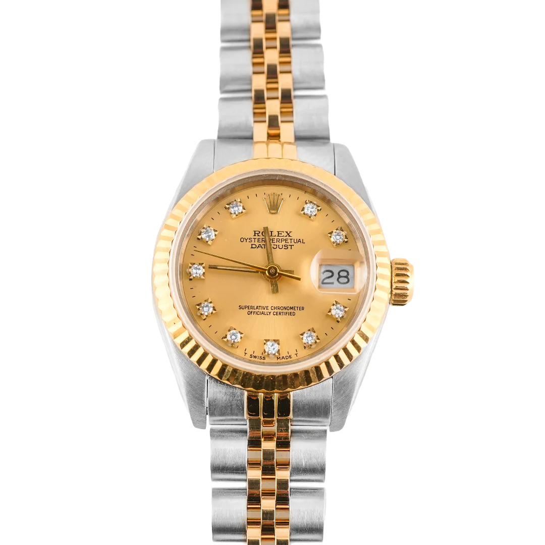 Rolex 69173 Lady-Datejust 26mm Champagne Diamond Dial Jubilee Bracelet Box and Papers 1990