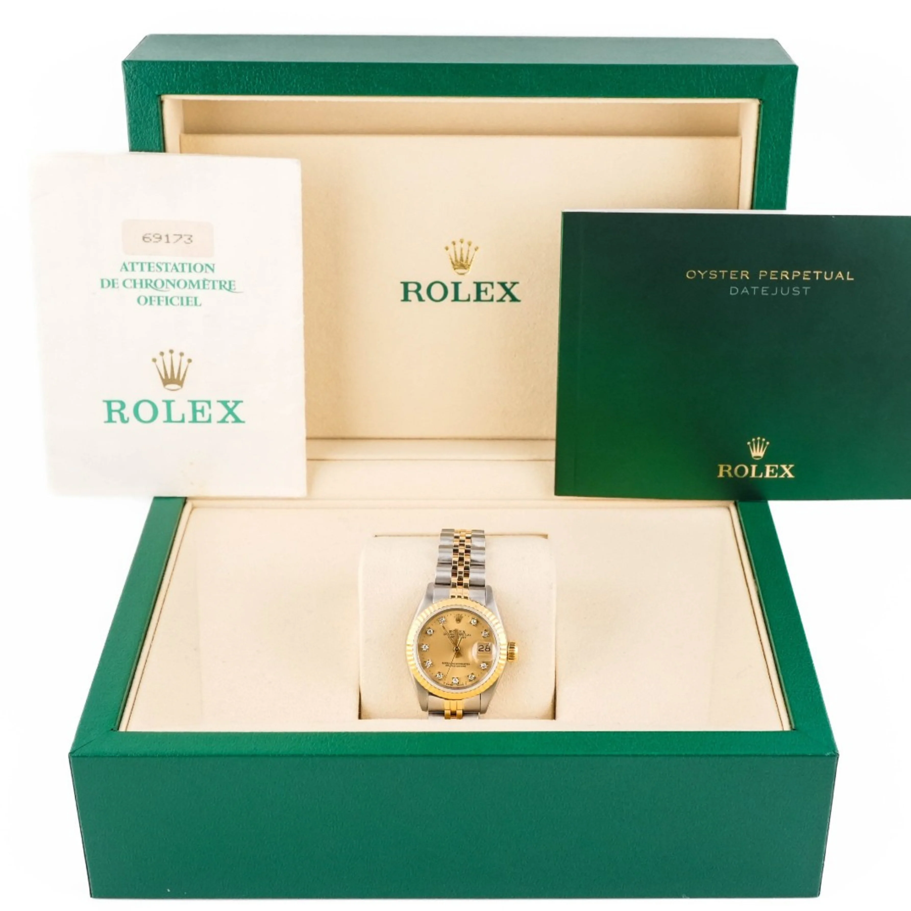 Rolex 69173 Lady-Datejust 26mm Champagne Diamond Dial Jubilee Bracelet Box and Papers 1990 - Image 2
