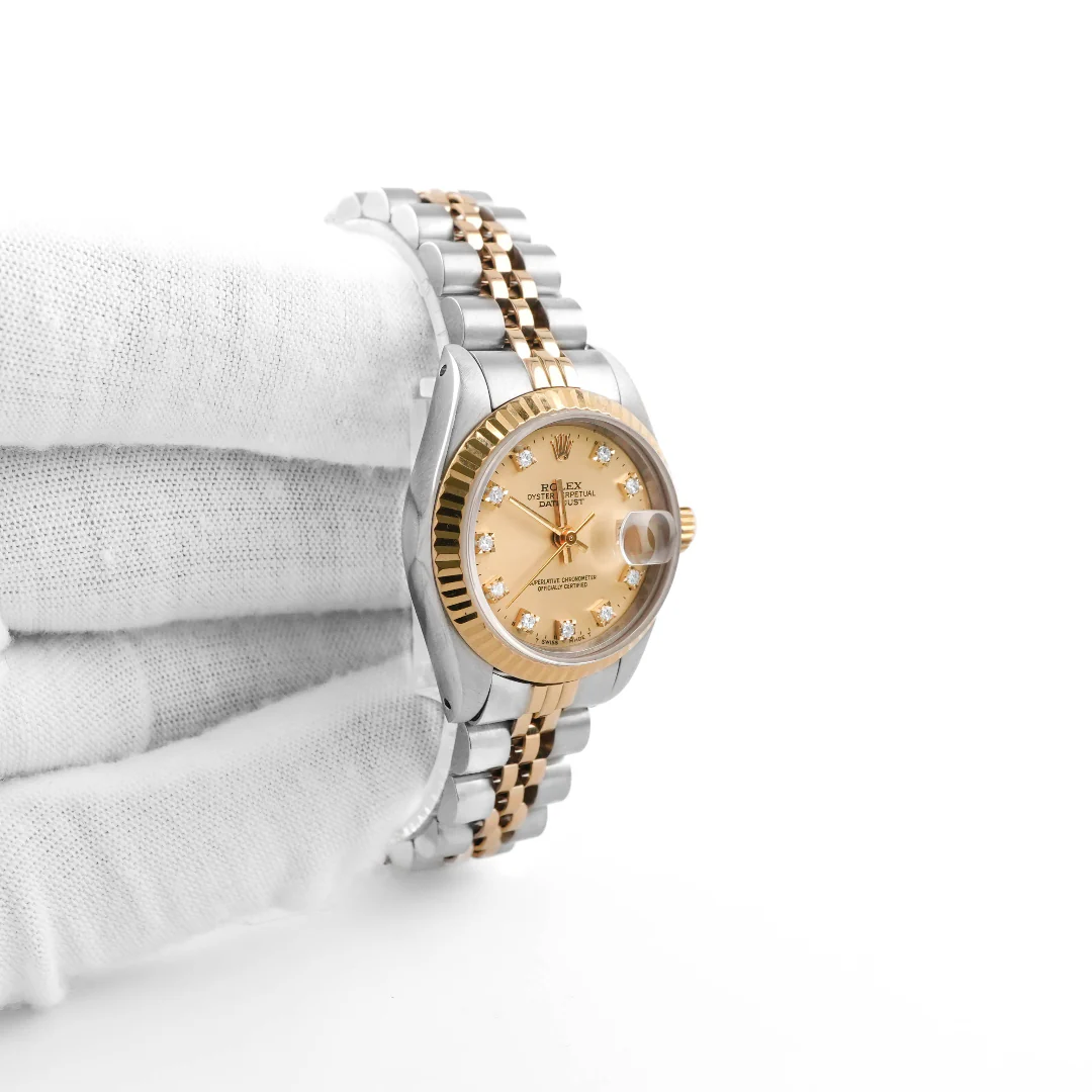 Rolex 69173 Lady-Datejust 26mm Champagne Diamond Dial Jubilee Bracelet Box and Papers 1990 - Image 4