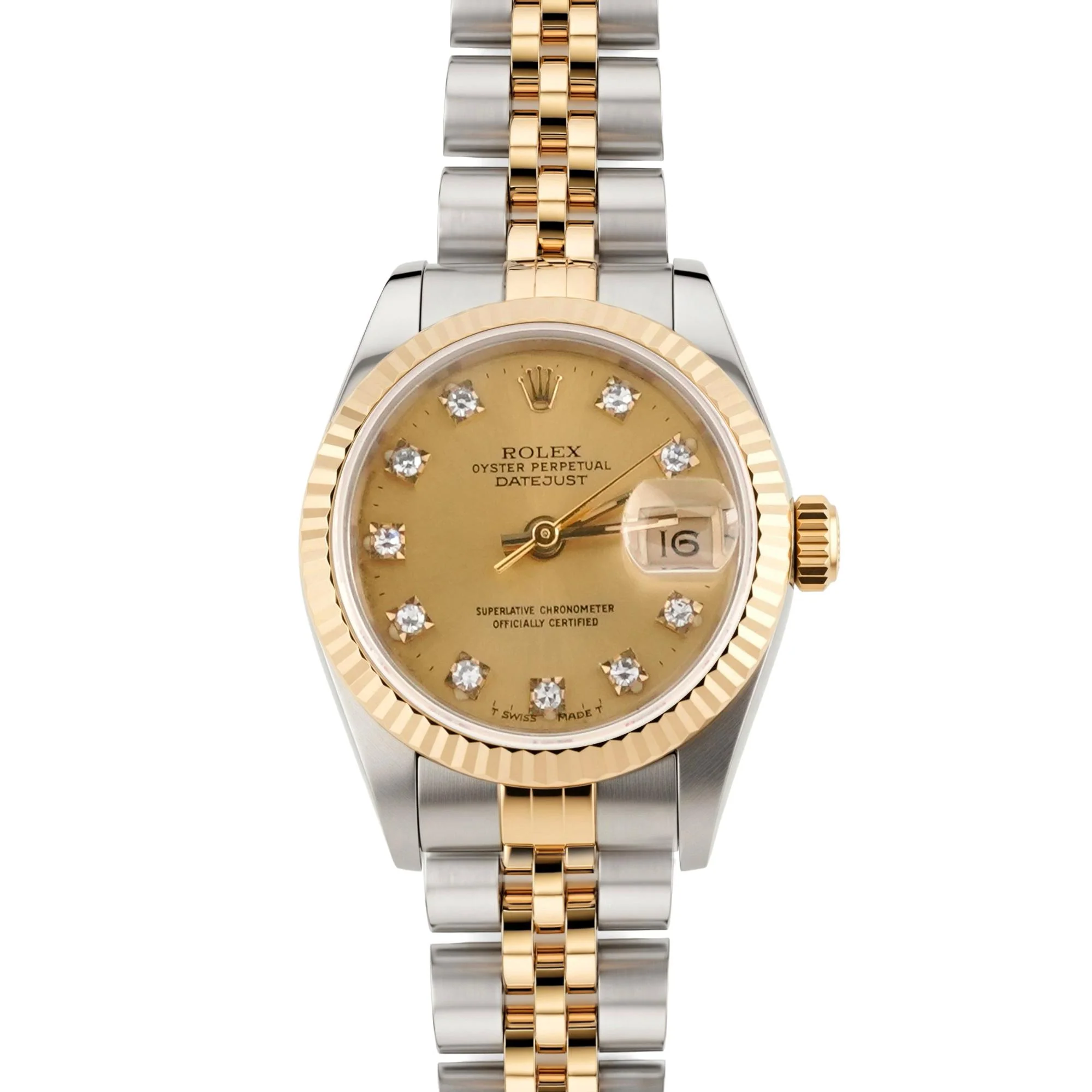 Rolex 69173 Lady-Datejust 26 mm Champagne Diamond Dial Jubilee Bracelet Box and Papers 1990