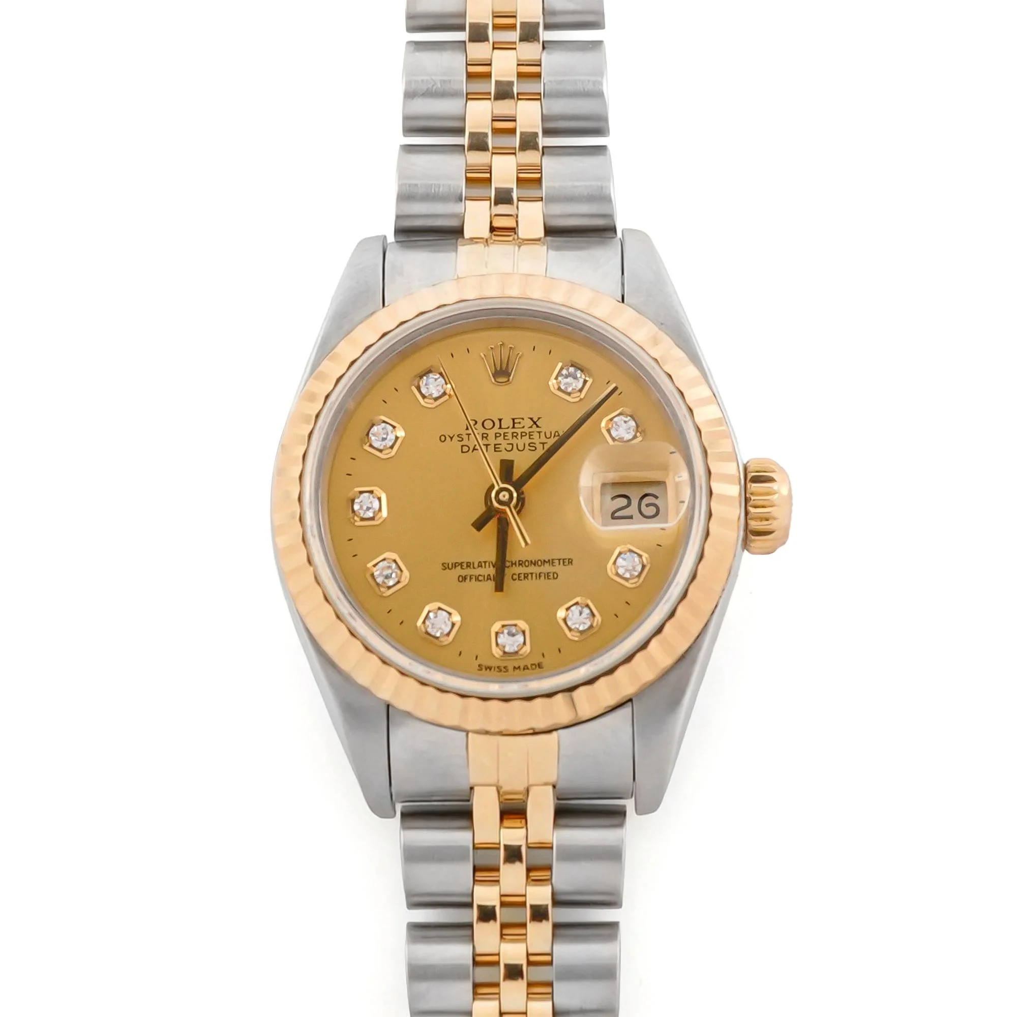 Rolex 69173 Lady-Datejust 26 mm Champagne Diamond Dial Jubilee Bracelet Box and Papers 1996