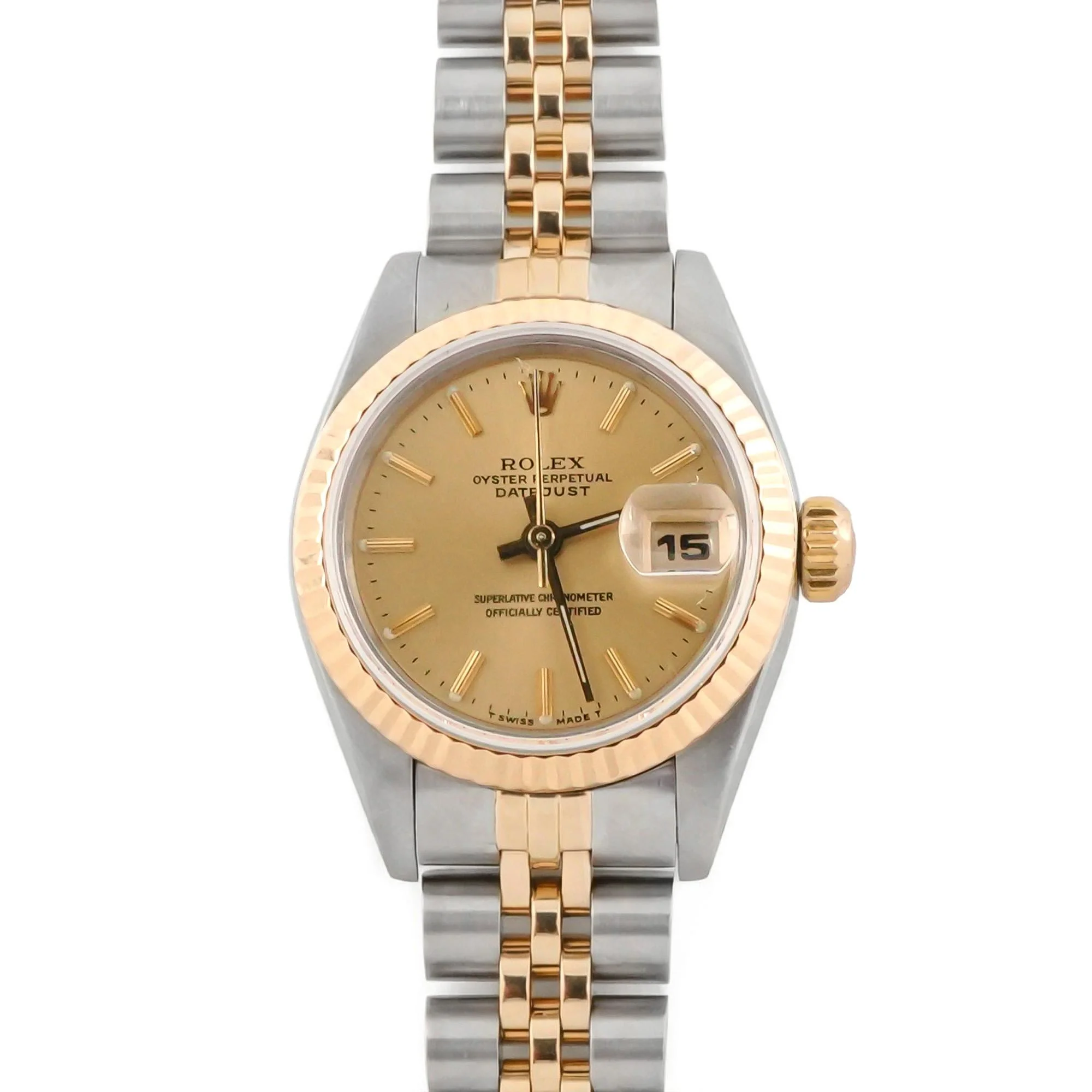 Rolex 69173 Lady-Datejust 26 mm Champagne Index Dial Jubilee Bracelet Box and Papers 1997