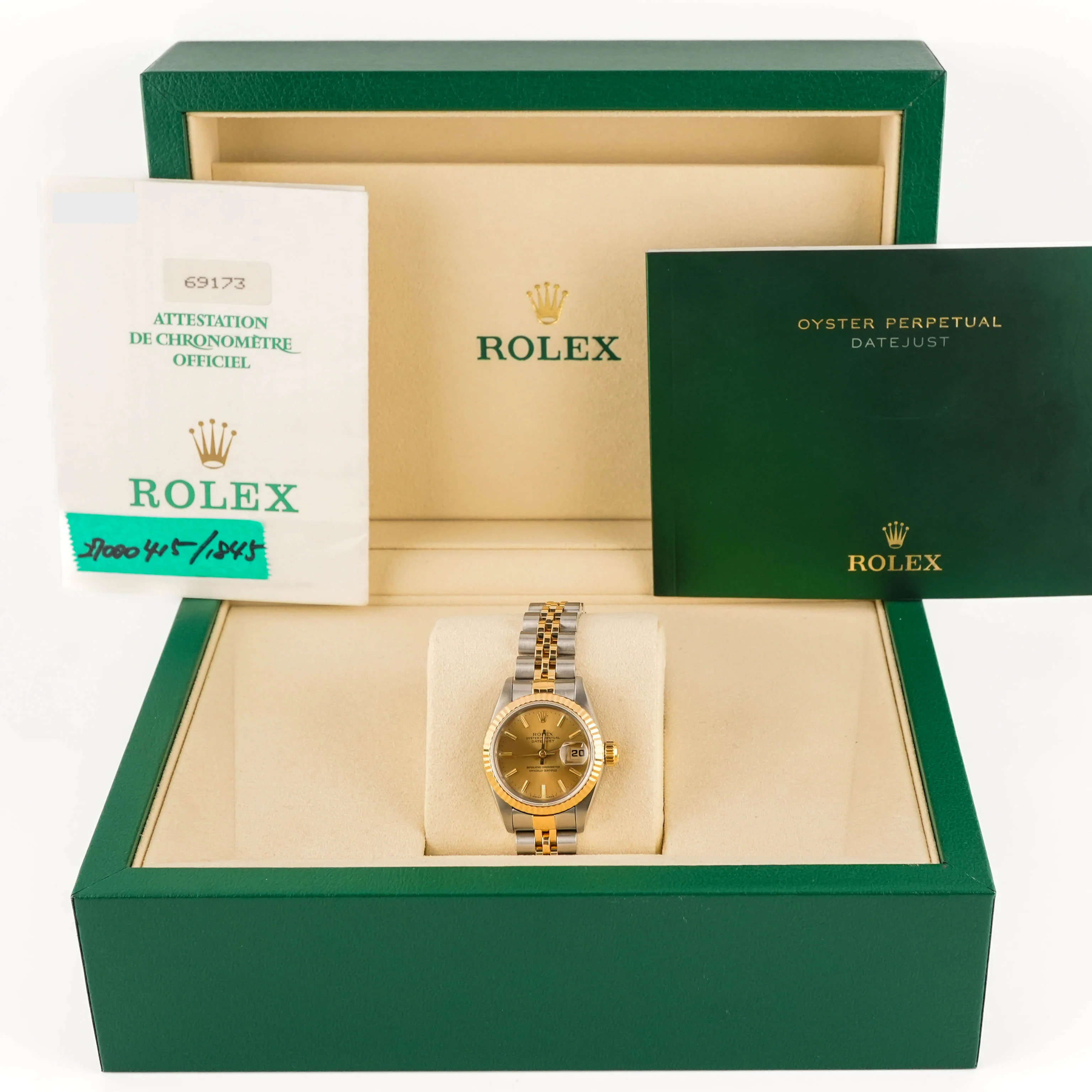 Rolex 69173 Lady-Datejust 26 mm Champagne Index Dial Jubilee Bracelet Complete Set 1994 - Image 2