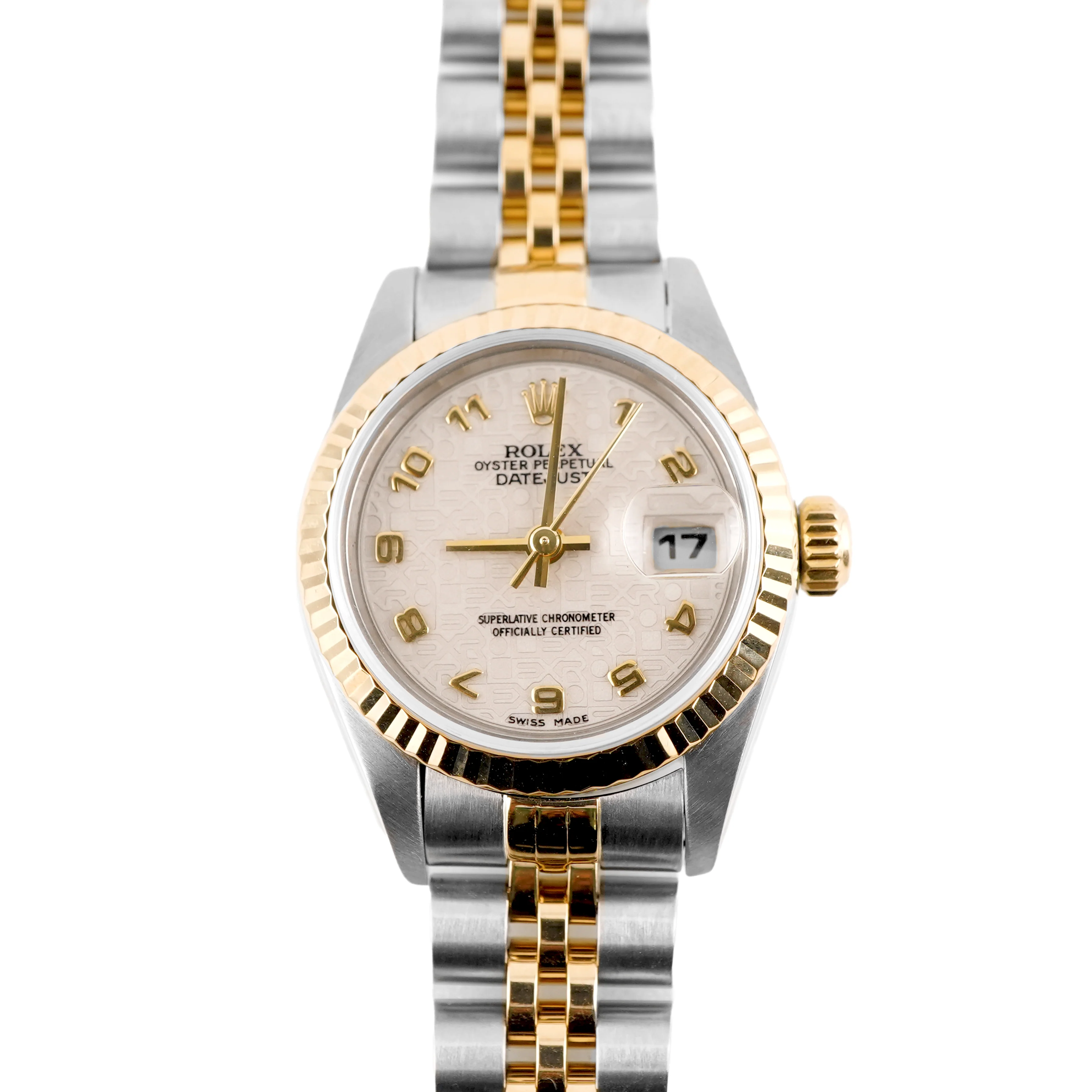 Rolex 69173 Lady-Datejust 26 mm Ivory Arabic Dial Jubilee Bracelet Box and Papers 1999