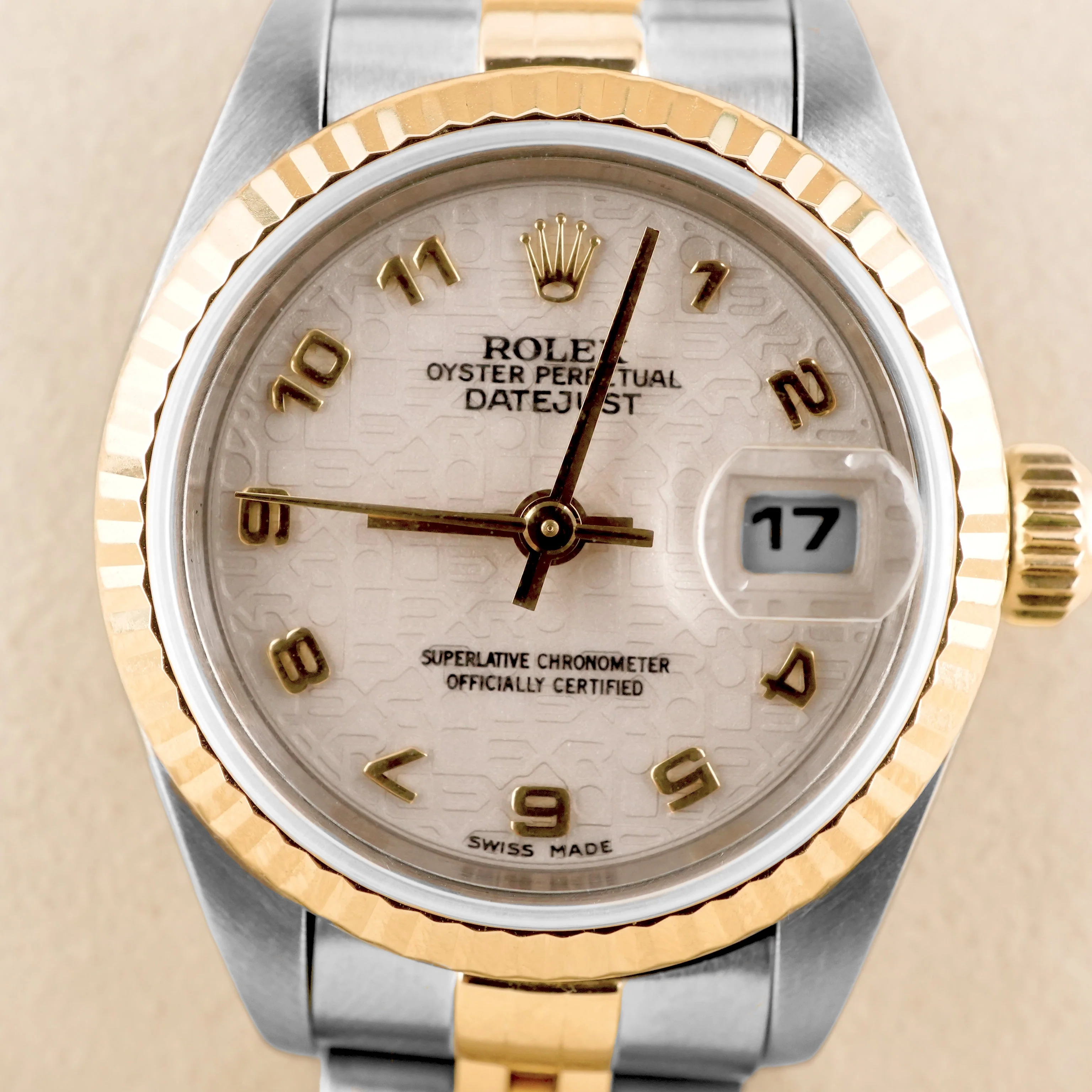 Rolex 69173 Lady-Datejust 26 mm Ivory Arabic Dial Jubilee Bracelet Box and Papers 1999 - Image 3